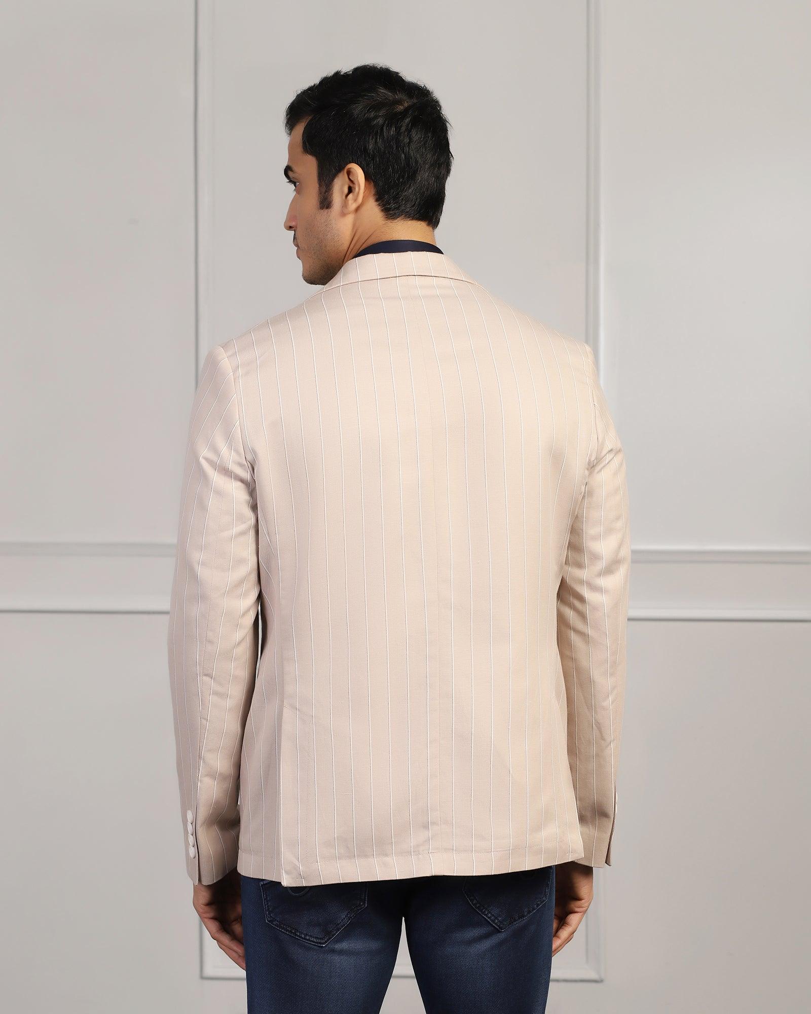 Linen Casual Beige Stripe Blazer - Moses - Image 2