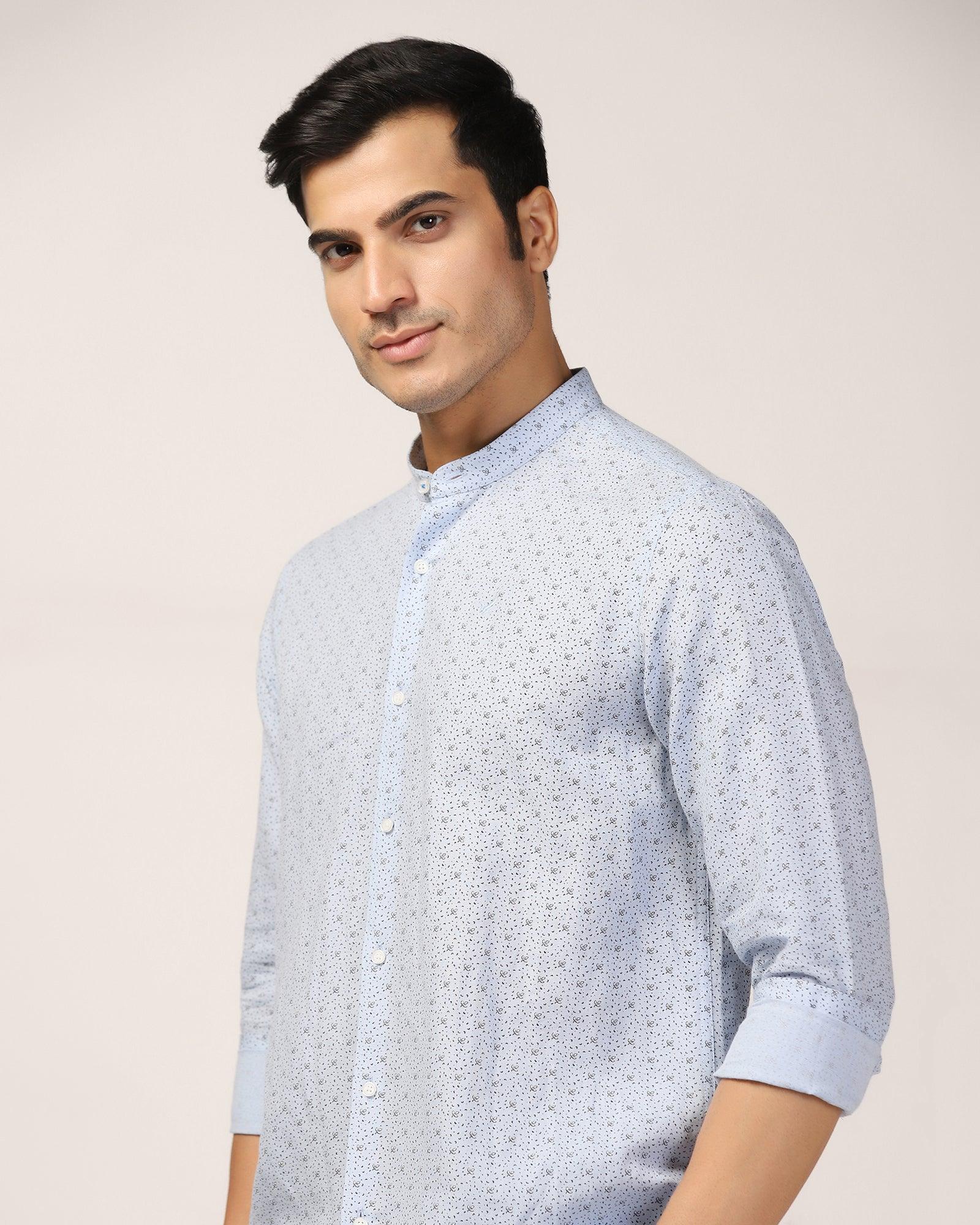 Linen Casual Blue Printed Shirt - Leaf - Image 4