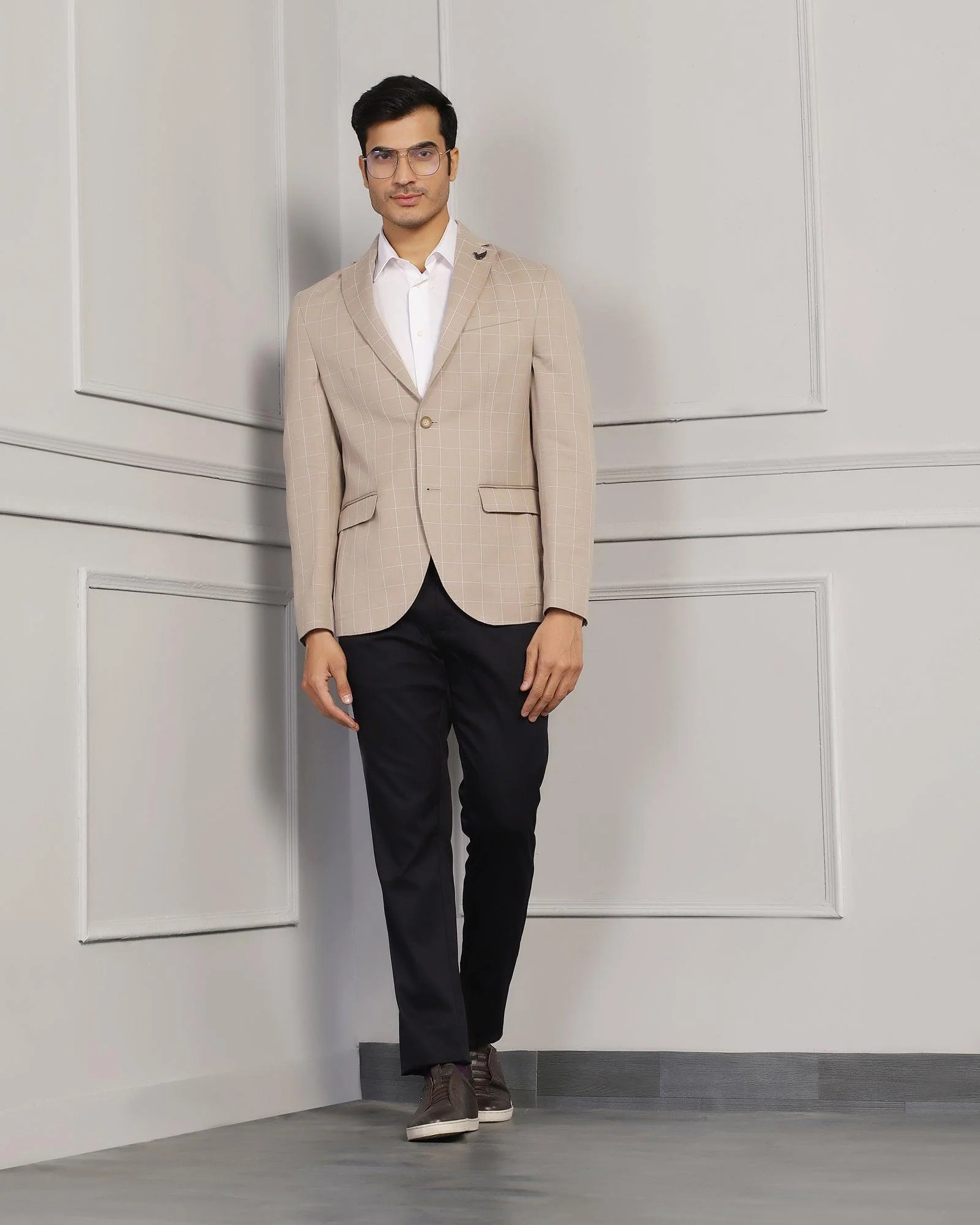 Linen Casual Brown Check Blazer - Timothy - Image 6