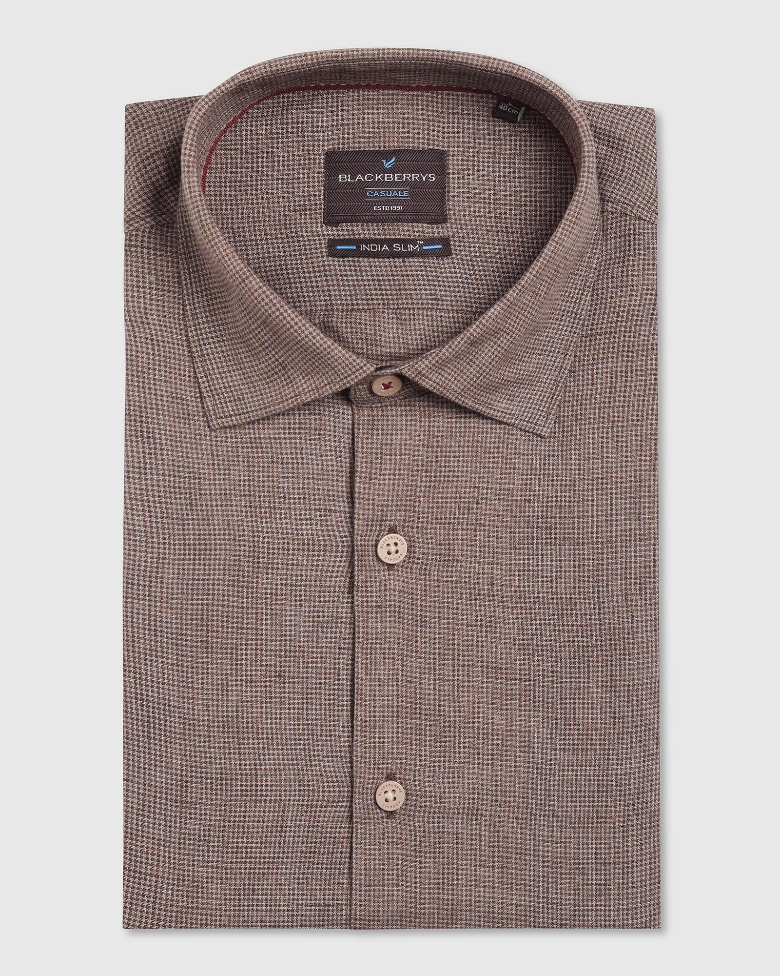 Linen Casual Brown Check Shirt - Connor - Image 5