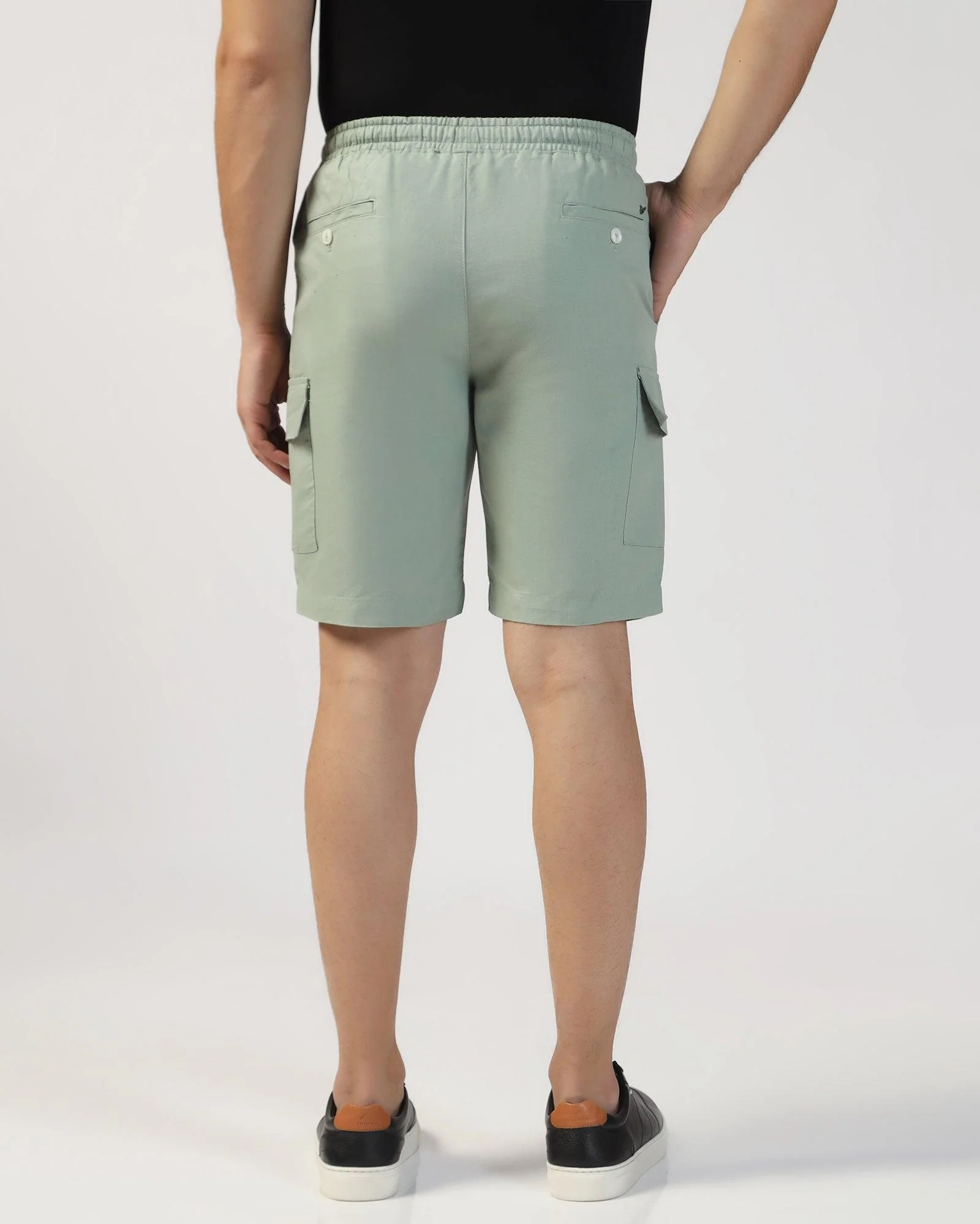 Linen Casual Green Solid Shorts - Kin - Image 2