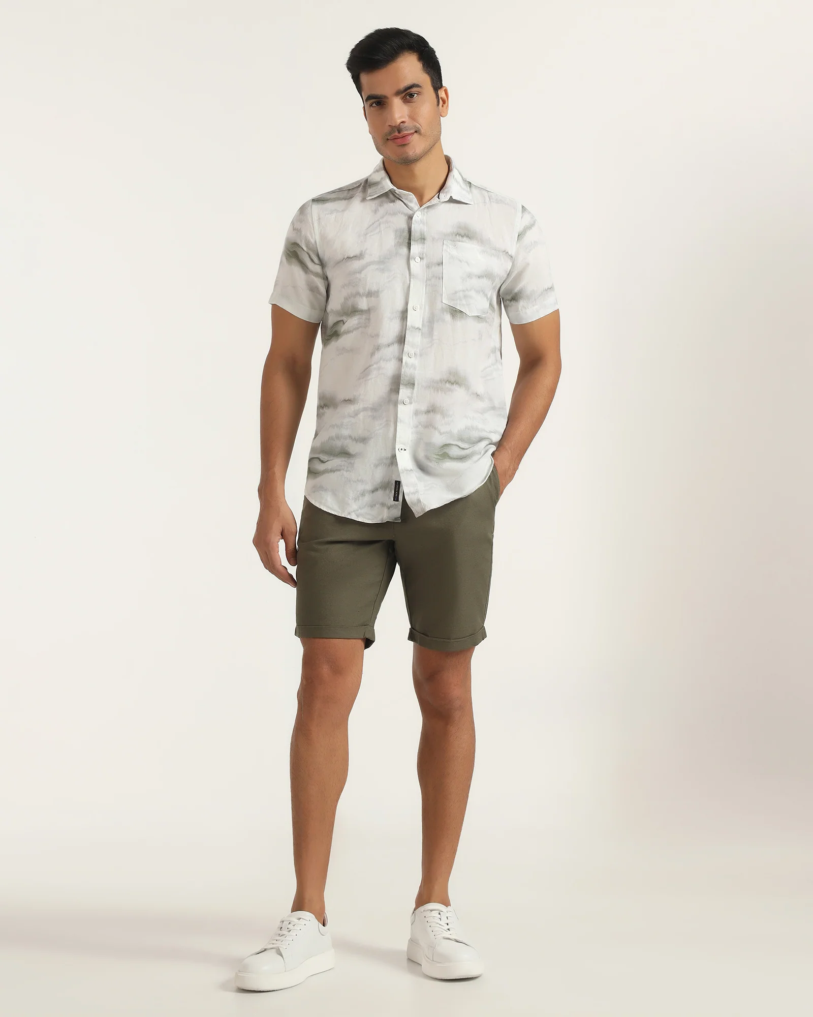 Linen Casual Half Sleeve Grey Printed Shirt - Kyren - Image 3
