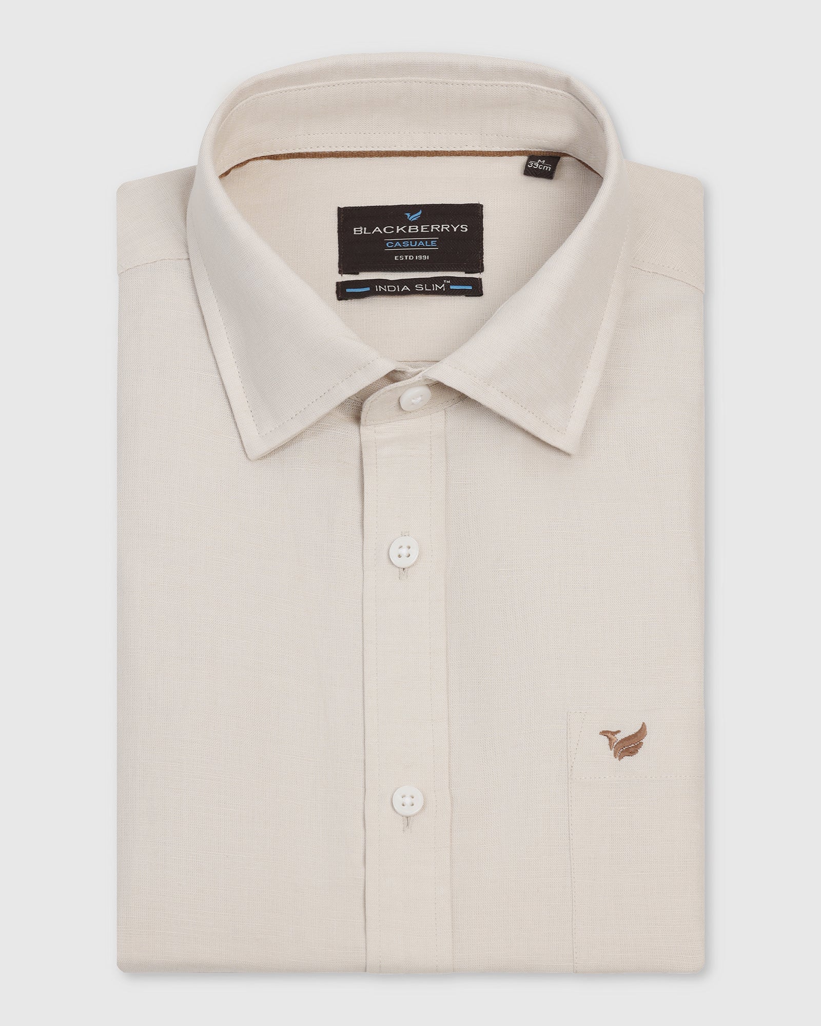Linen Casual Half Sleeve Natural Solid Shirt - Salmon - Image 5