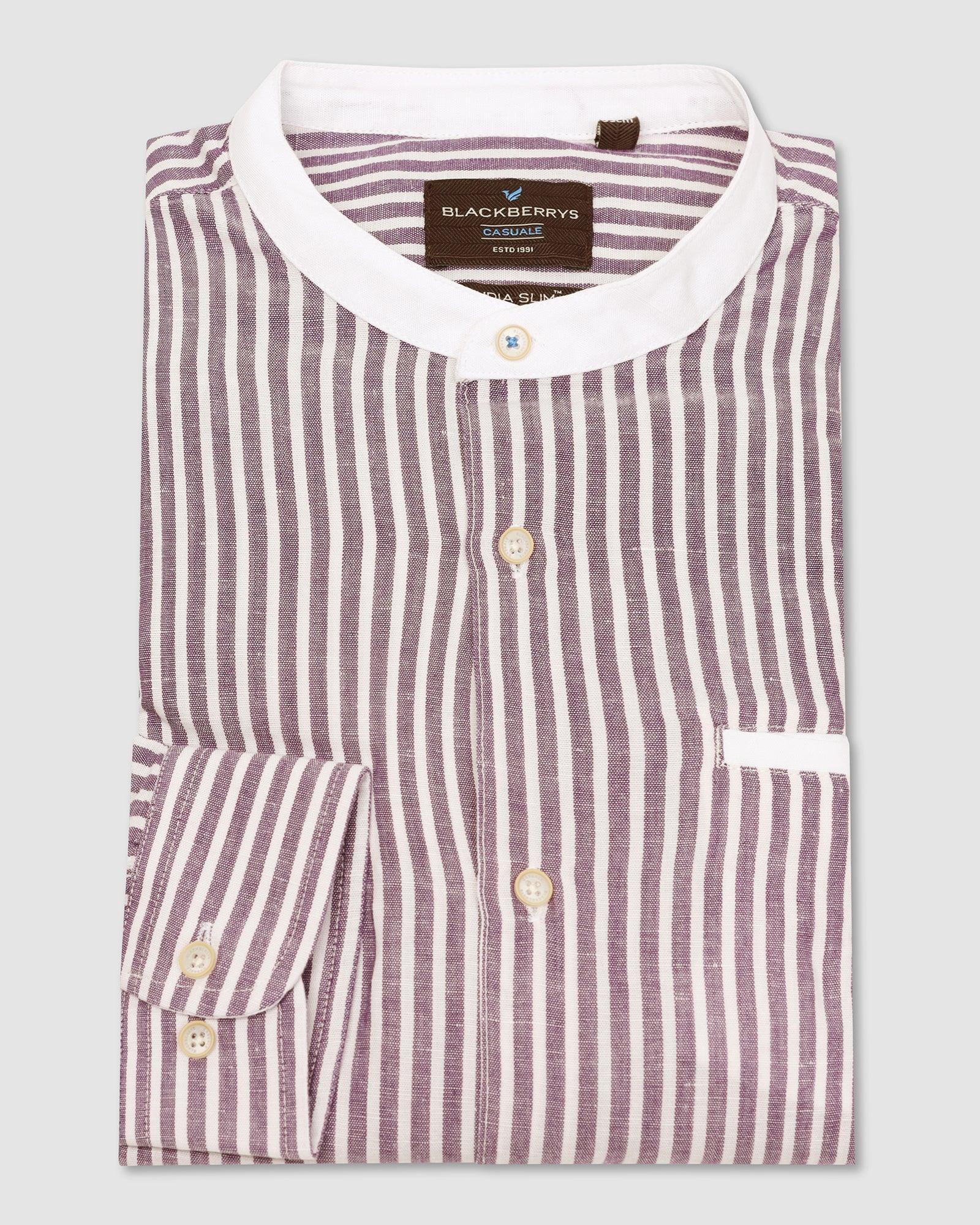 Linen Casual Lavender Stripe Shirt - Fiji - Image 5