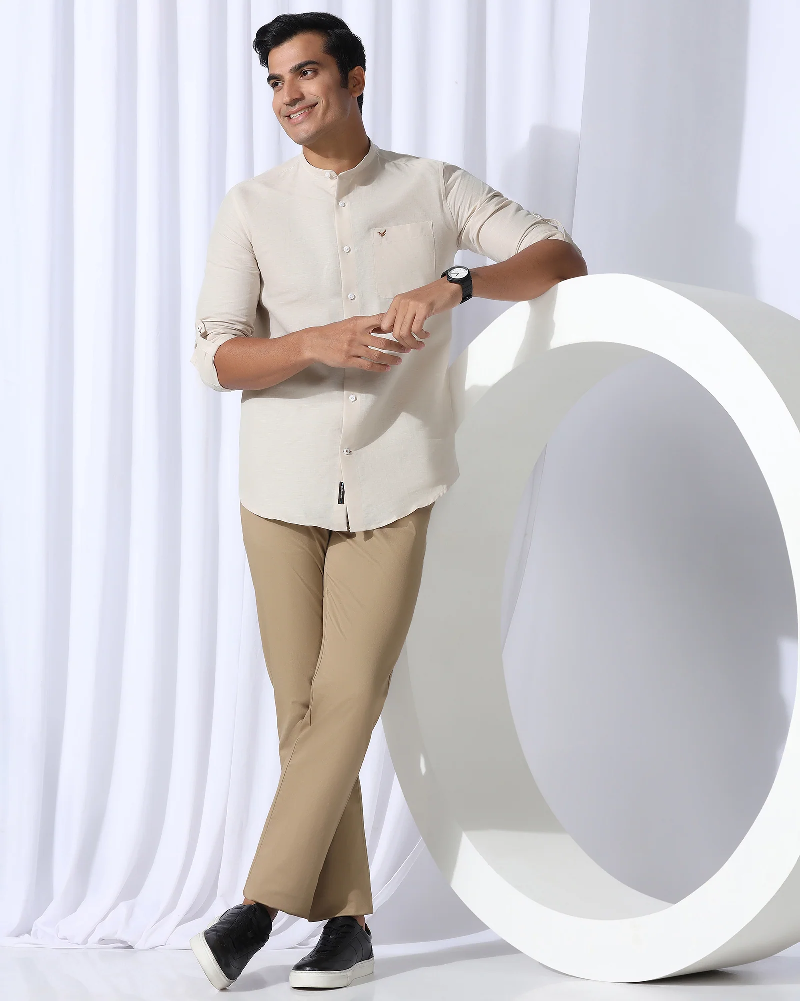 Linen Casual Natural Solid Shirt - Salmon - Image 7