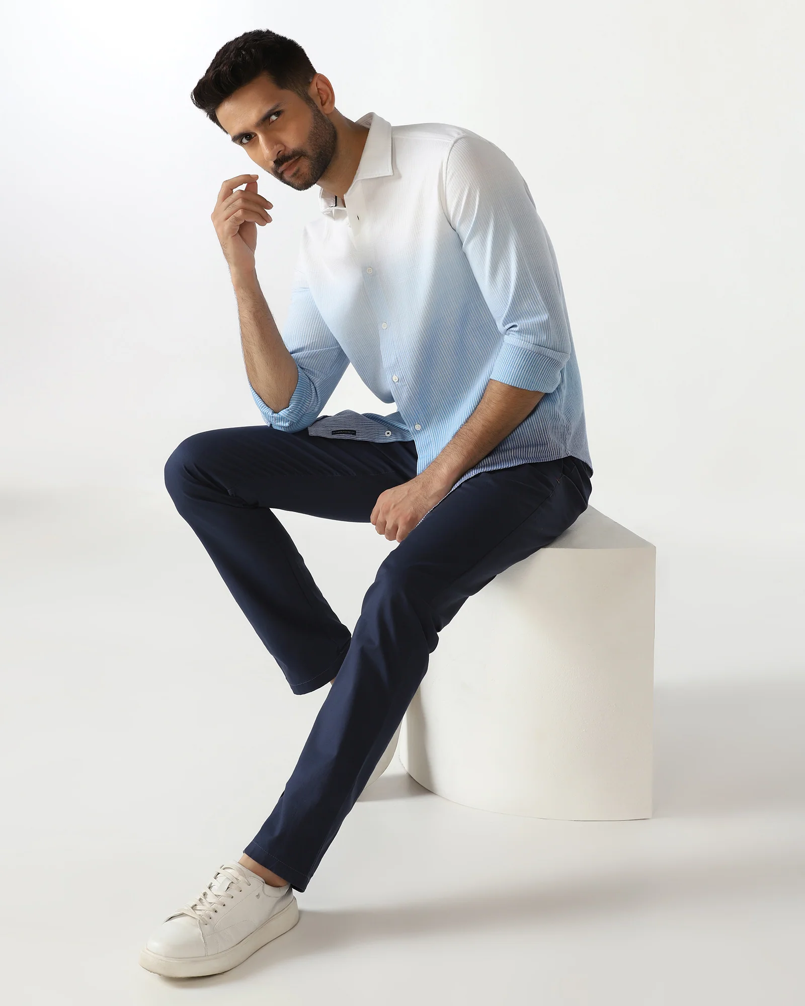 Linen Casual Navy Printed Shirt - Rayen - Image 7