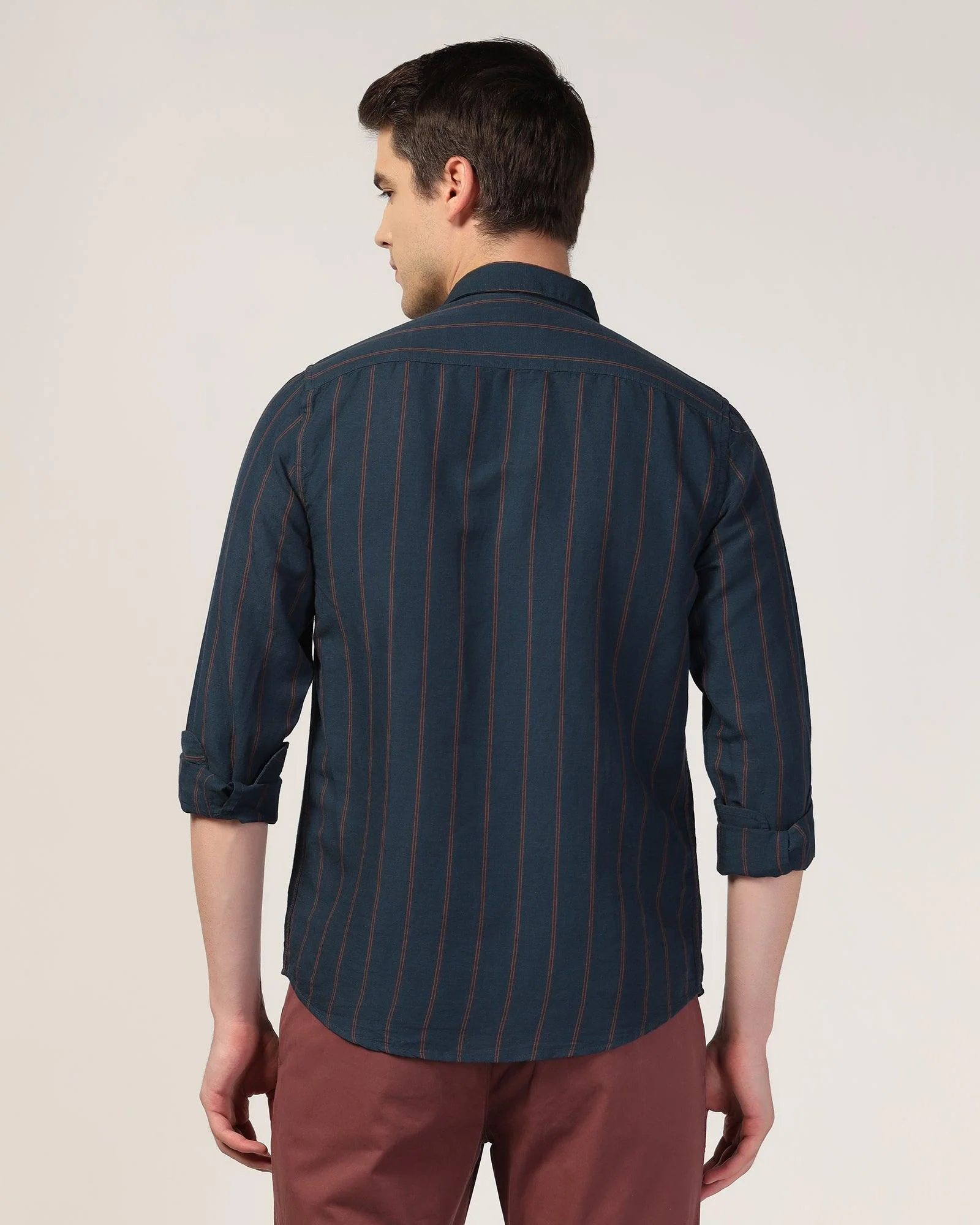 Linen Casual Navy Stripe Shirt - Henry - Image 2