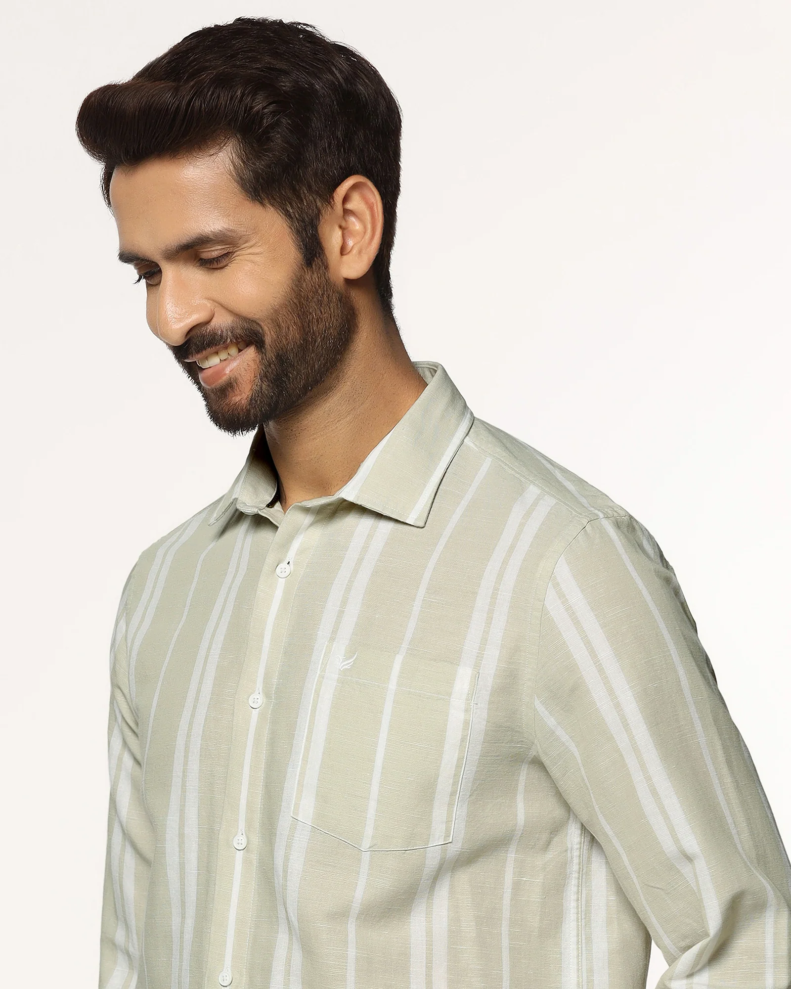 Linen Casual Pistachio Stripe Shirt - Breton - Image 4