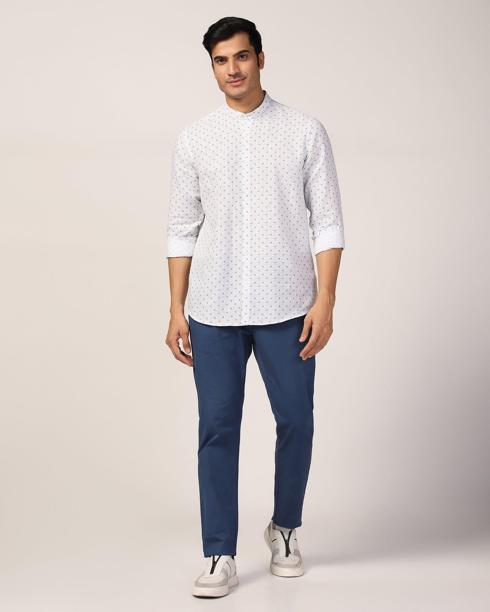 Linen Casual White Printed Shirt - Leaf - Image 3