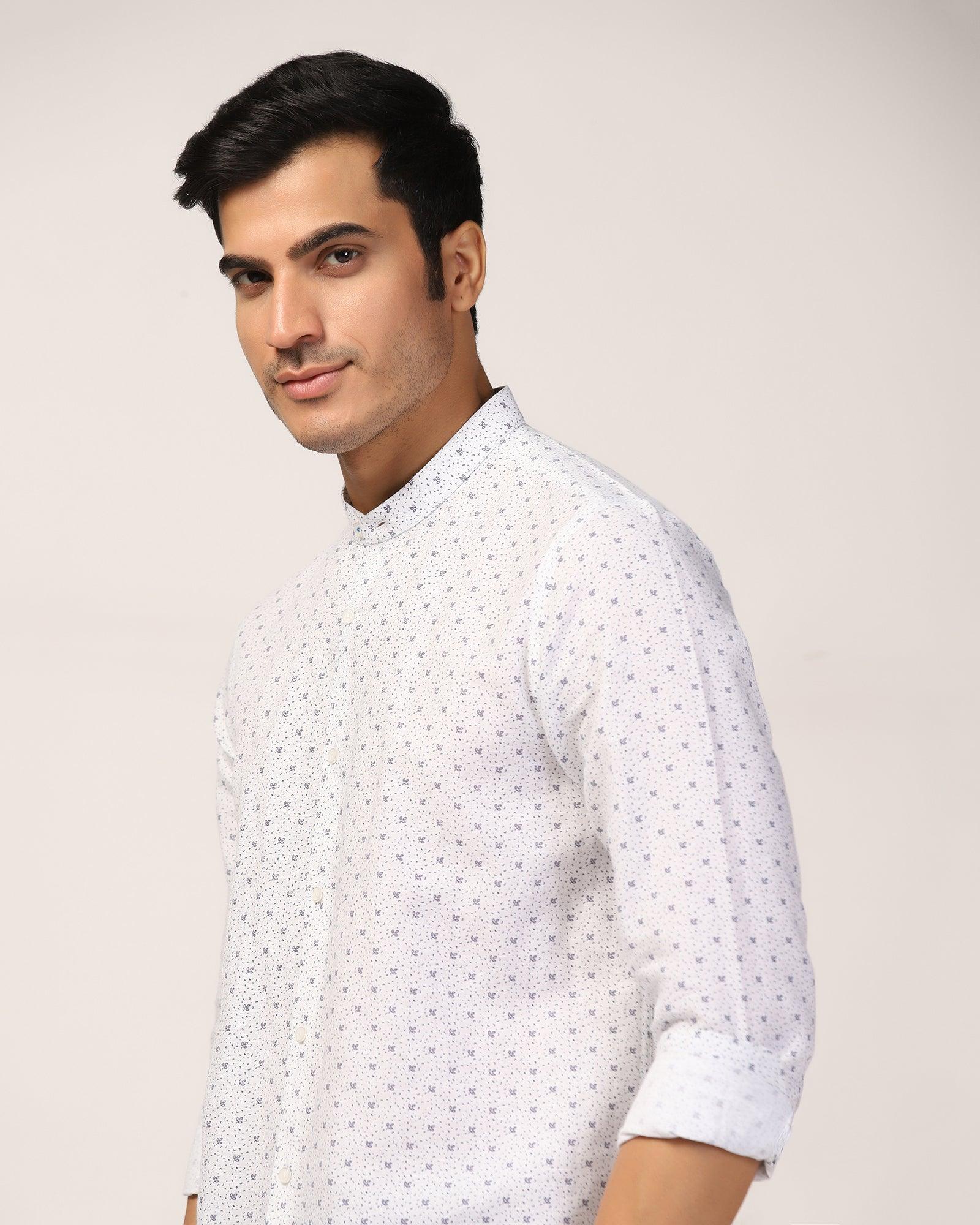 Linen Casual White Printed Shirt - Leaf - Image 4