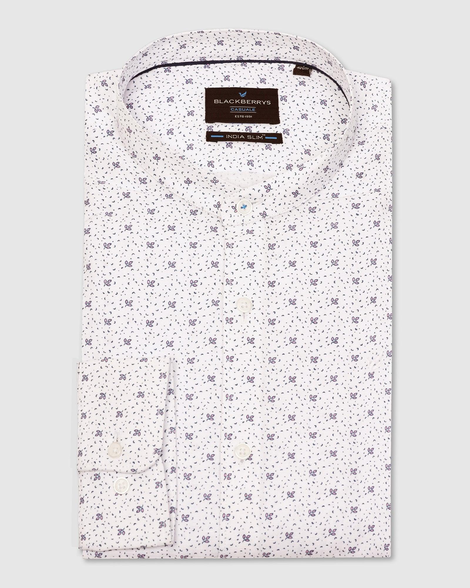 Linen Casual White Printed Shirt - Leaf - Image 5