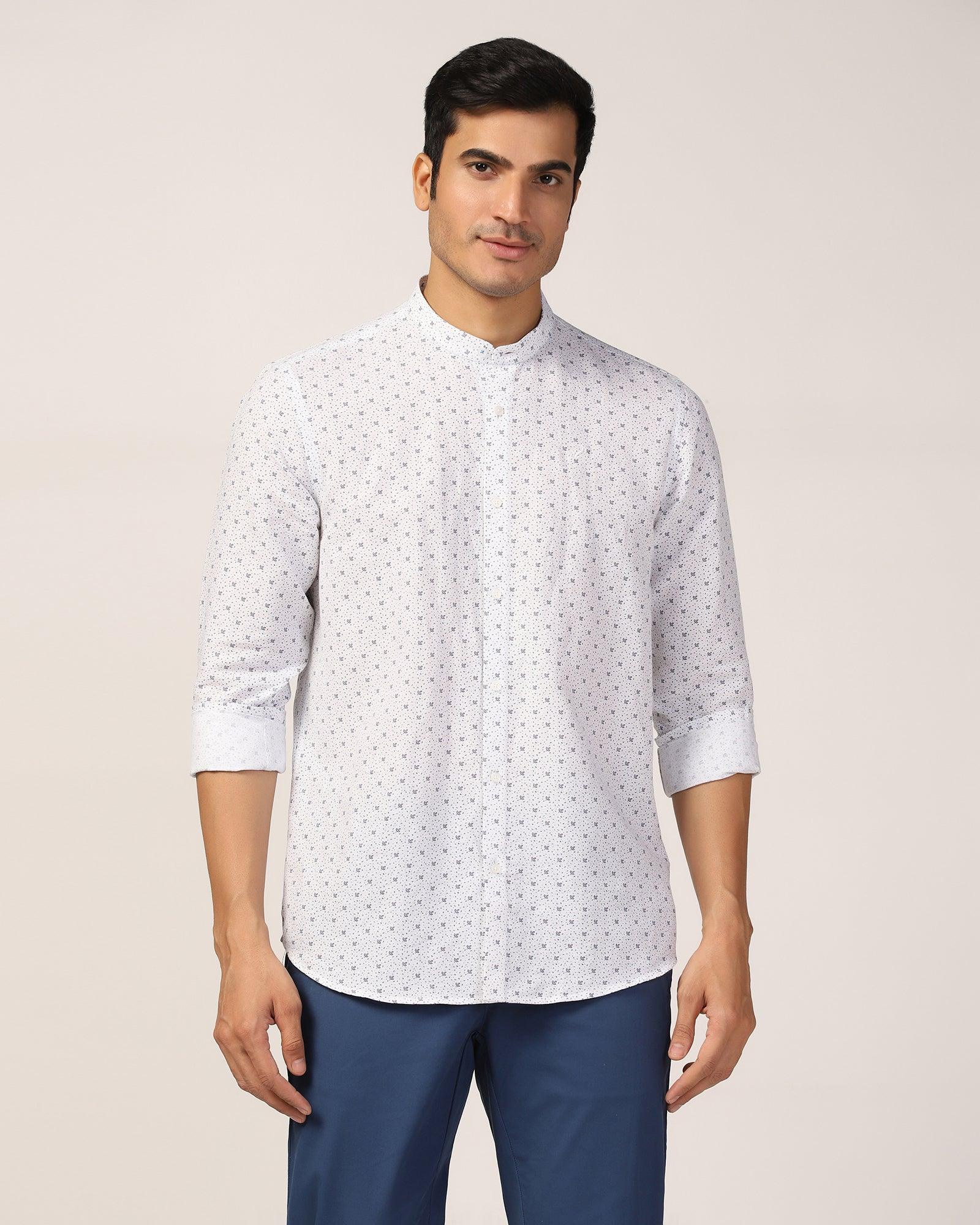 Linen Casual White Printed Shirt - Leaf - Image 7
