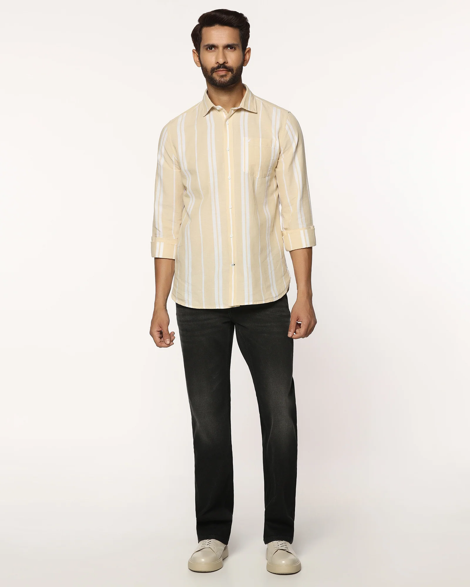 Linen Casual Yellow Stripe Shirt - Breton - Image 3