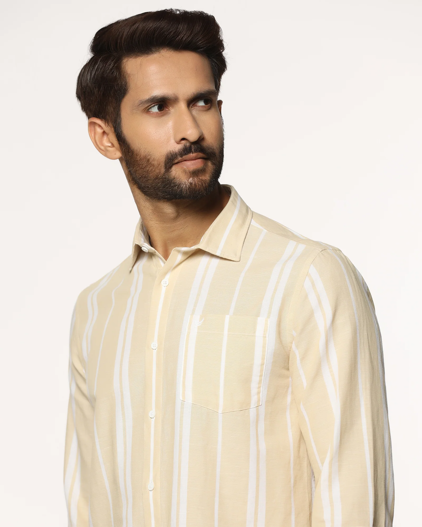 Linen Casual Yellow Stripe Shirt - Breton - Image 4