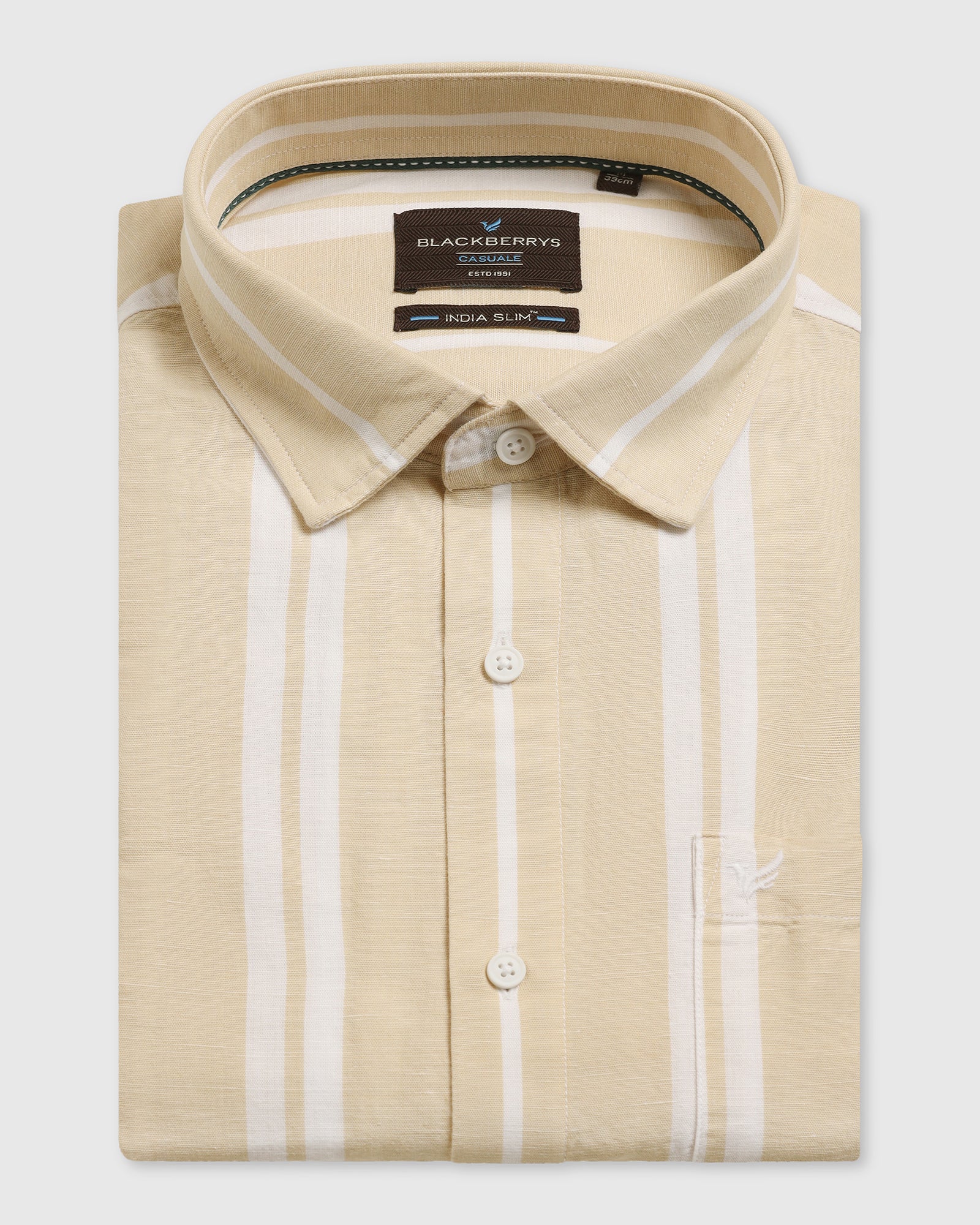 Linen Casual Yellow Stripe Shirt - Breton - Image 5