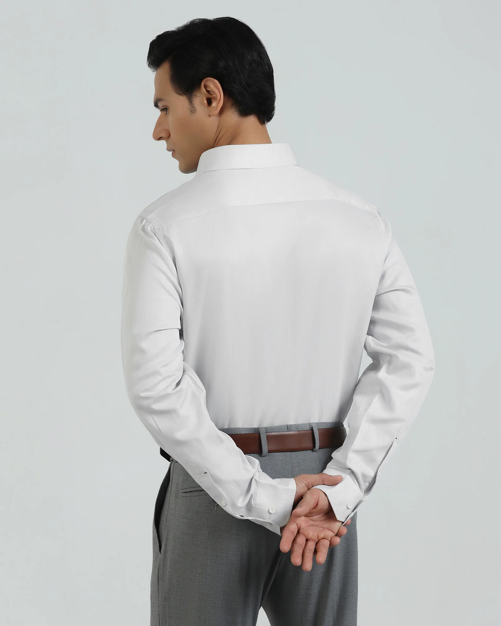 Linen Formal Ash Grey Solid Shirt - Save - Image 2