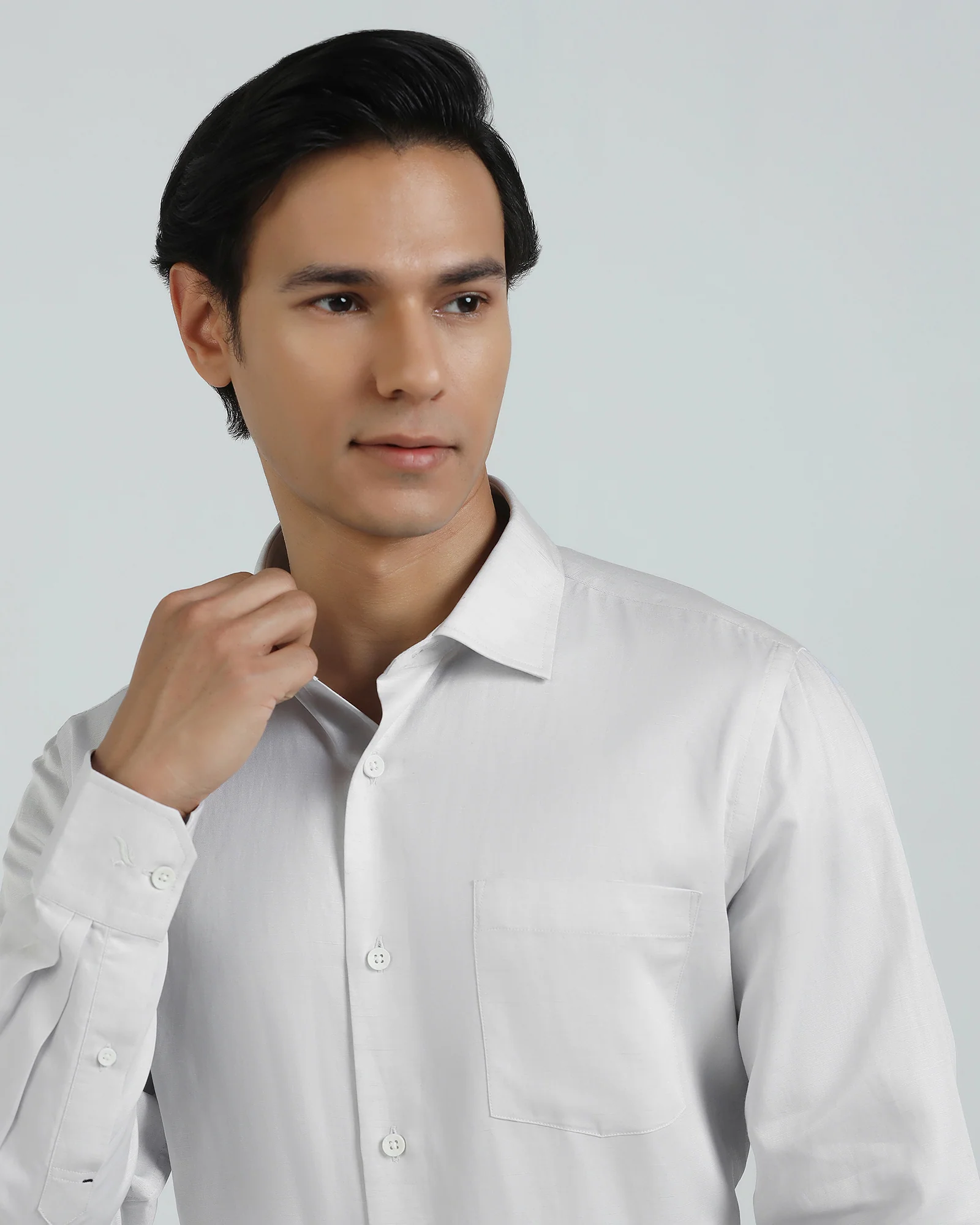 Linen Formal Ash Grey Solid Shirt - Save - Image 4