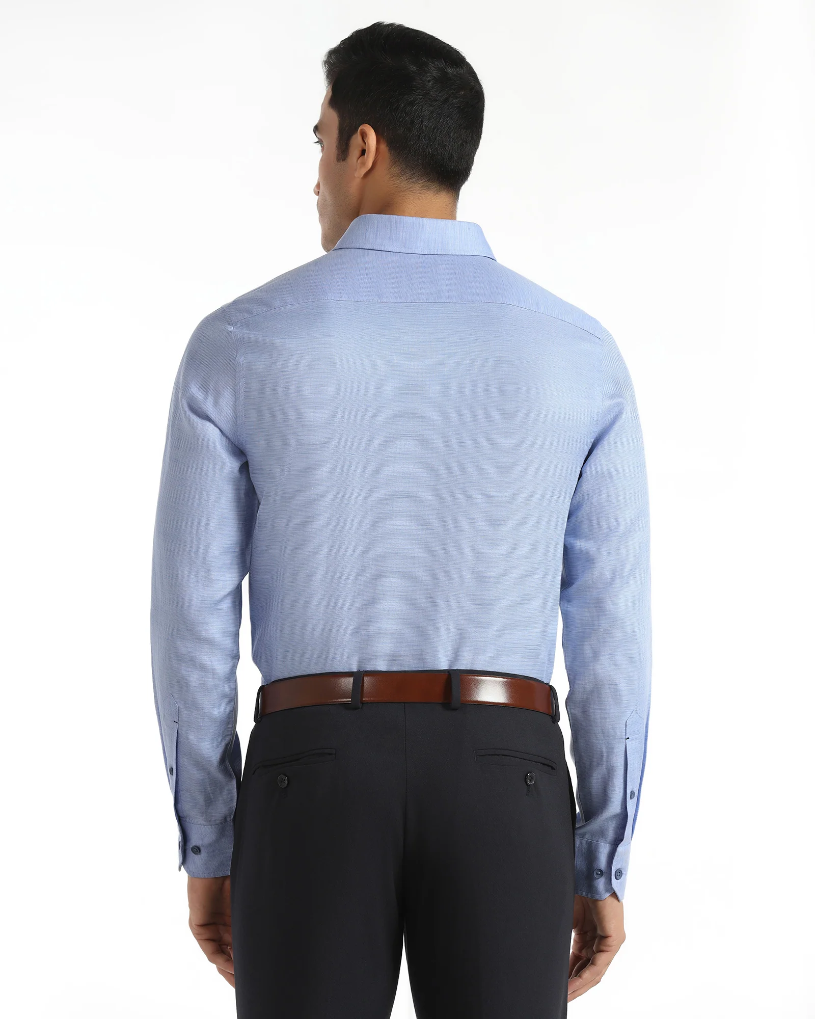 Linen Formal Blue Textured Shirt - Sand - Image 2