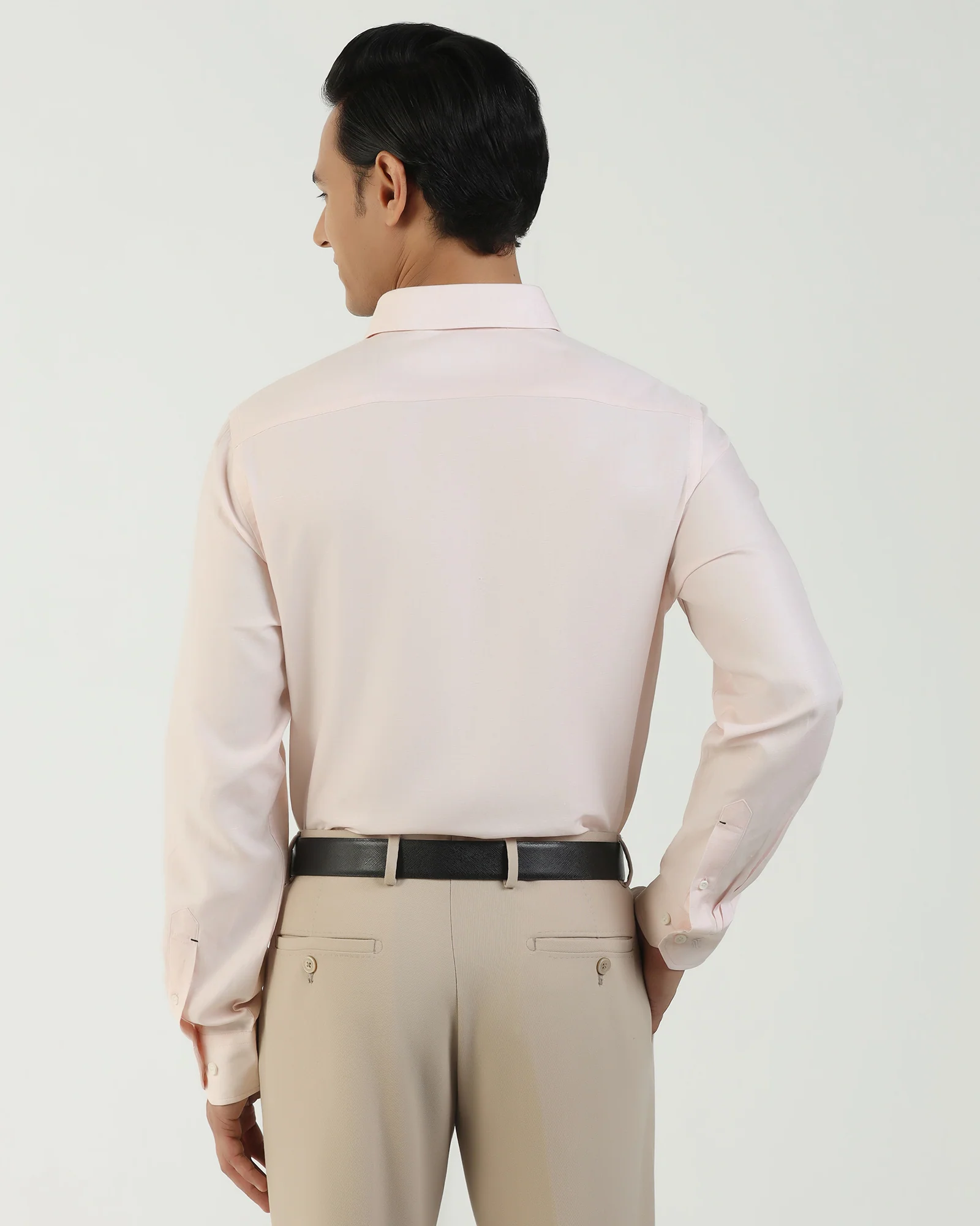 Linen Formal Peach Solid Shirt - Save - Image 2