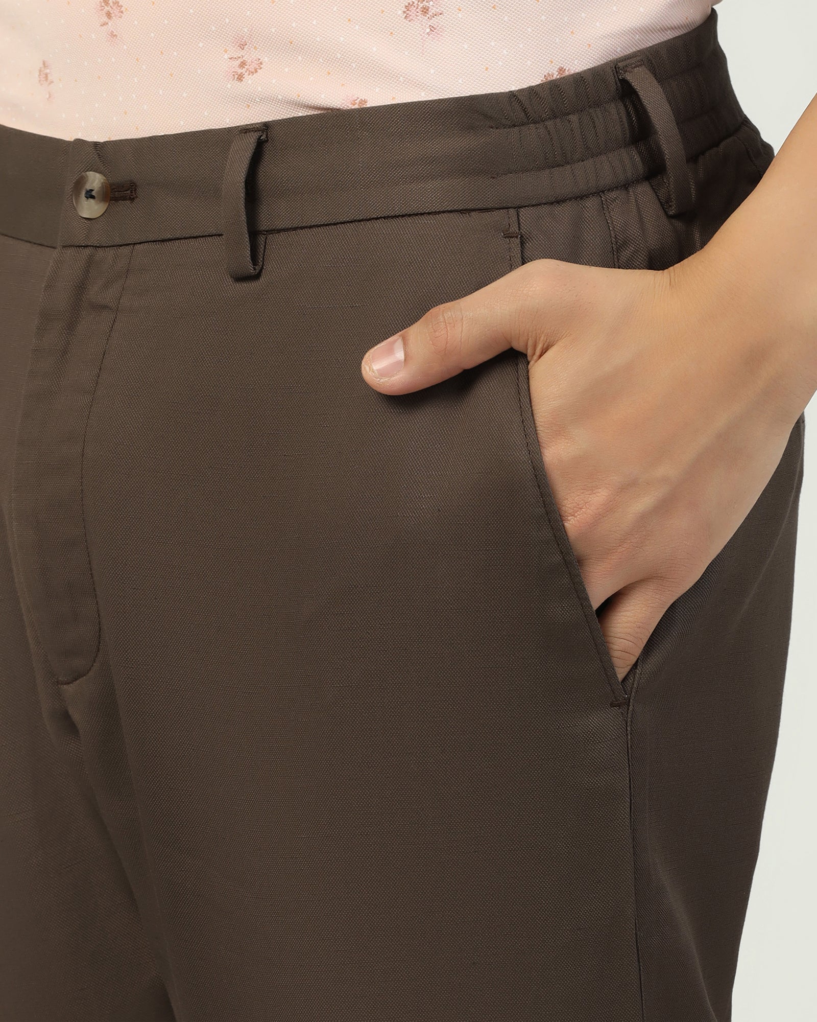 Linen Slim Comfort B-95 Casual Brown Solid Khakis - Edwin - Image 4
