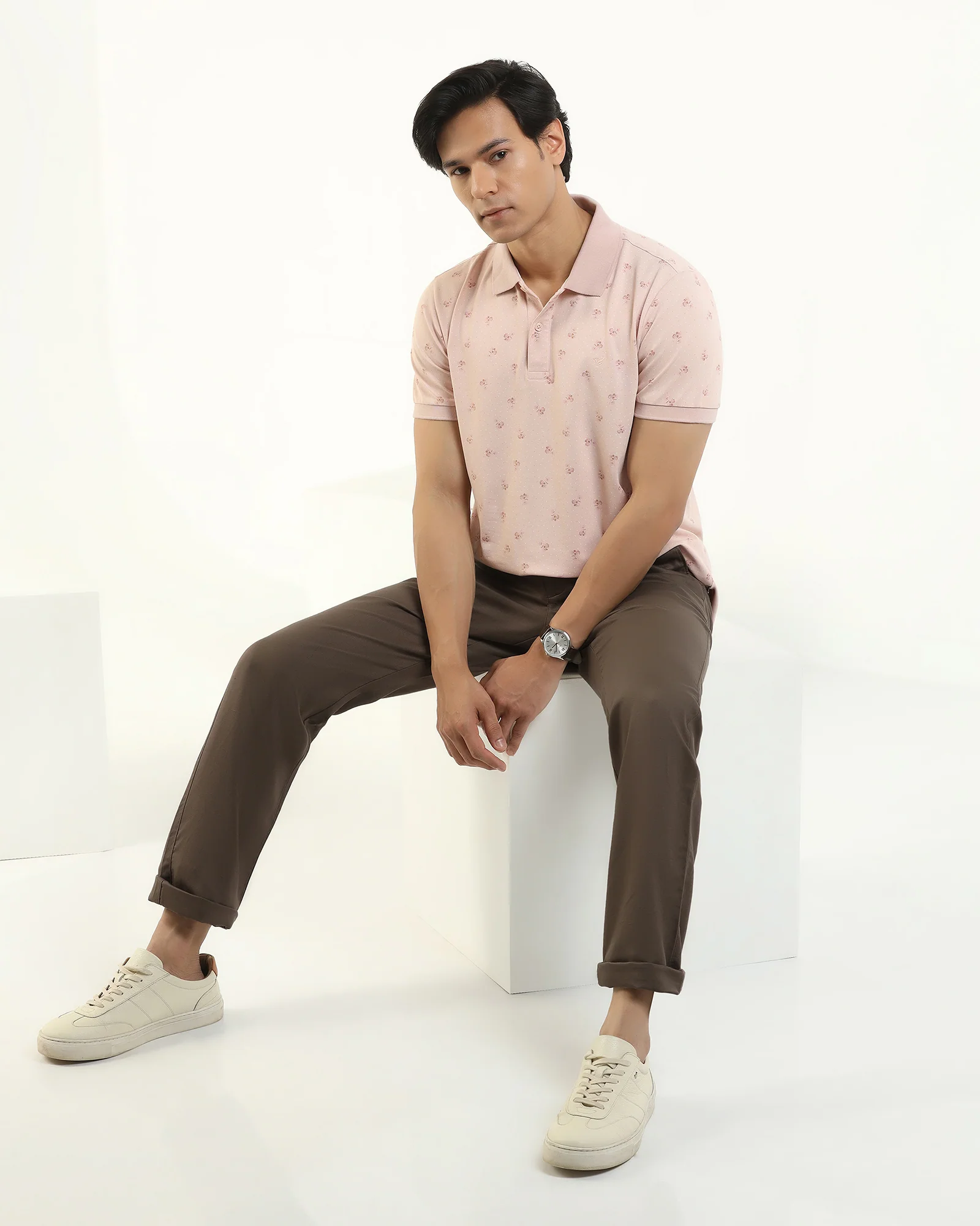 Linen Slim Comfort B-95 Casual Brown Solid Khakis - Edwin - Image 7