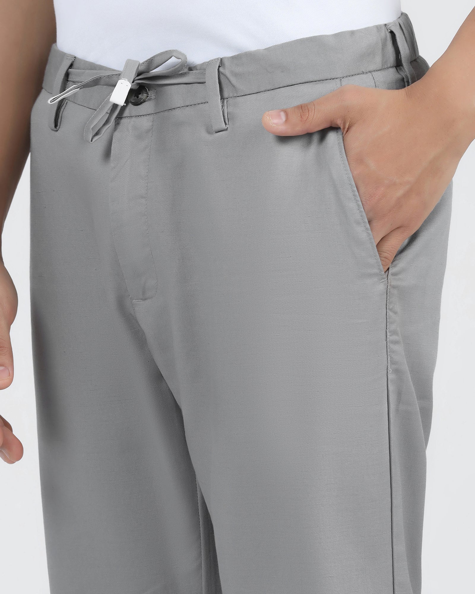Linen Slim Comfort B-95 Casual Grey Solid Khakis - Edwin - Image 4