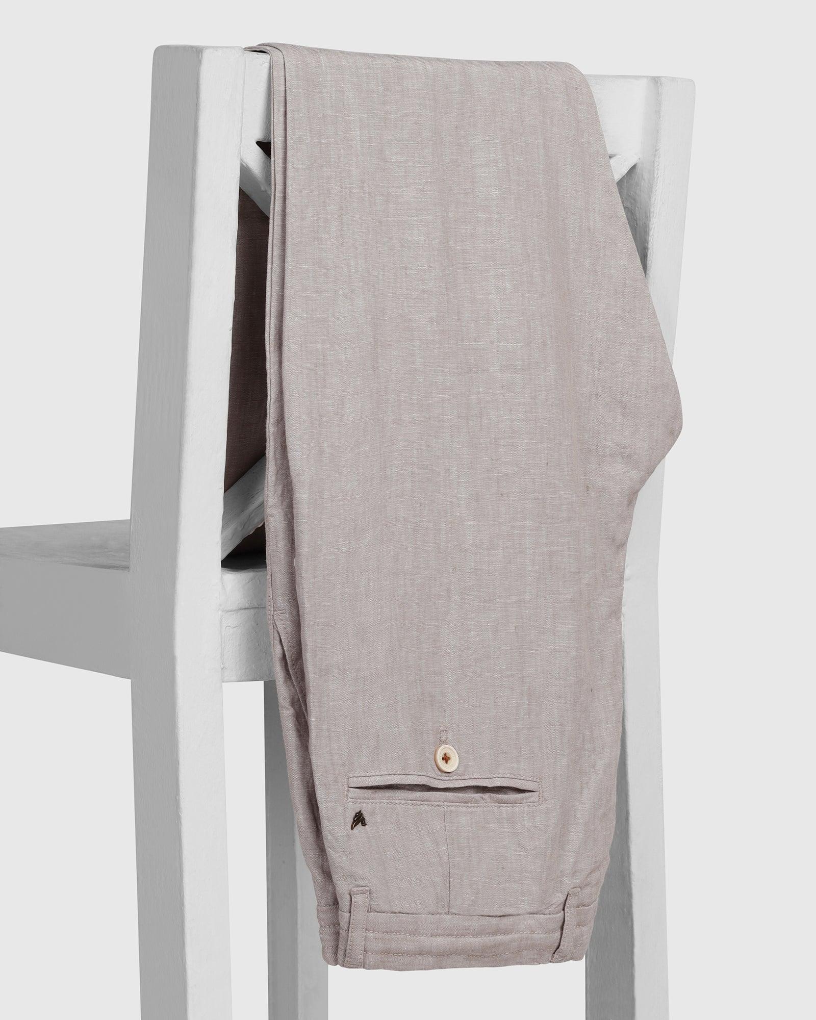 Linen Slim Comfort Casual Natural Solid Khakis - Silver - Image 5