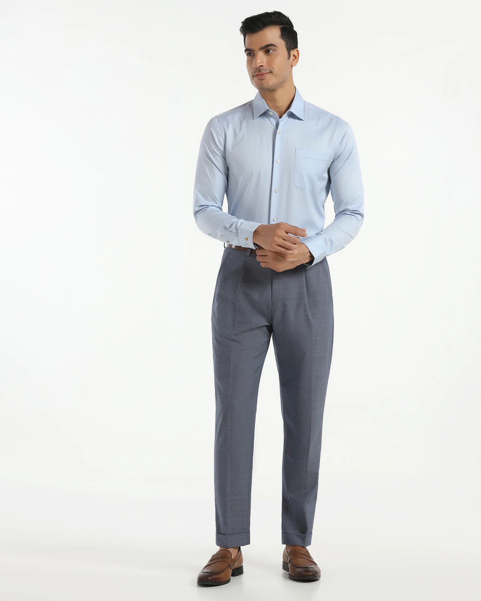 Luxe Formal Blue Jacquard Shirt - Castle - Image 3