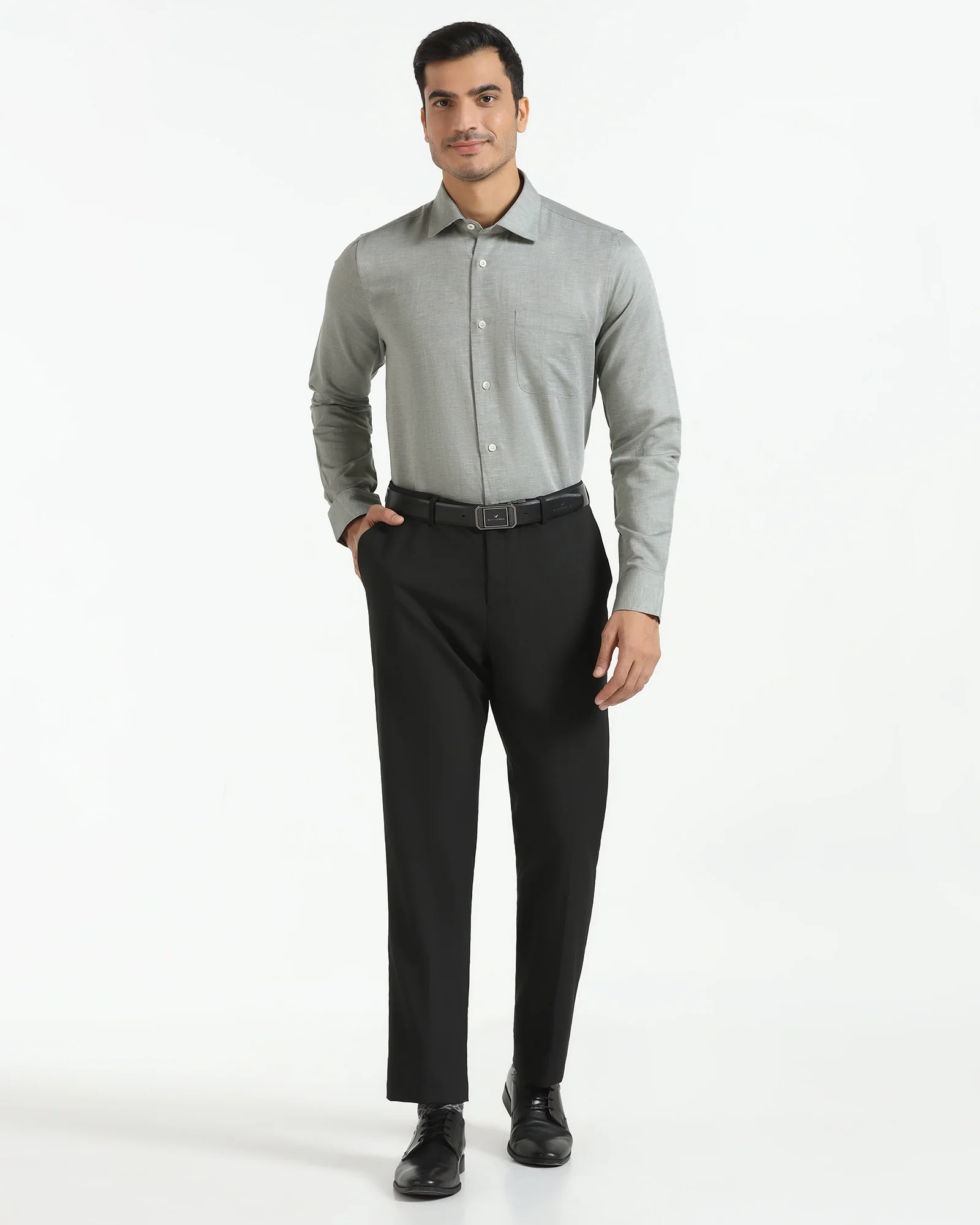 Luxe Linen Formal Grey Textured Shirt - Veltry - Image 3