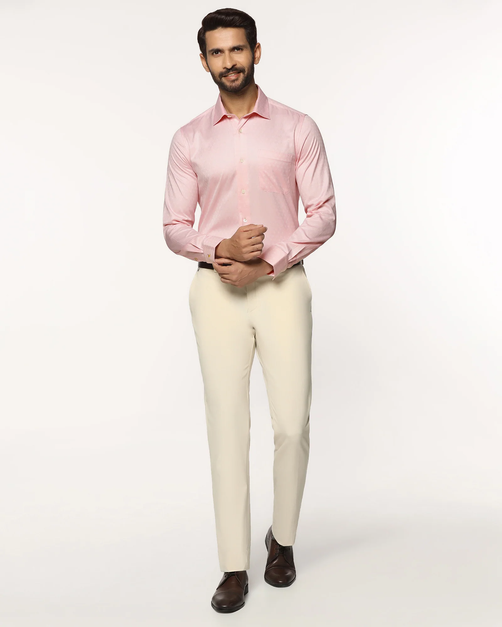 Luxe Formal Peach Jacquard Shirt - Castle - Image 3