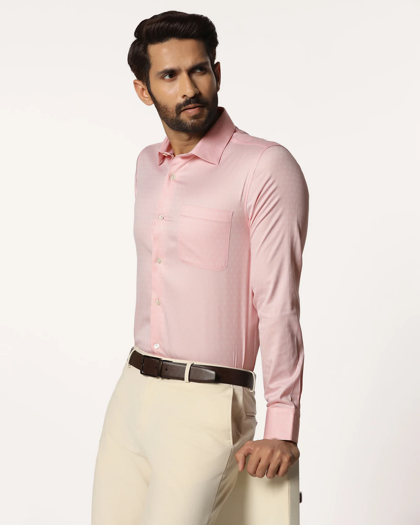 Luxe Formal Peach Jacquard Shirt - Castle - Image 7