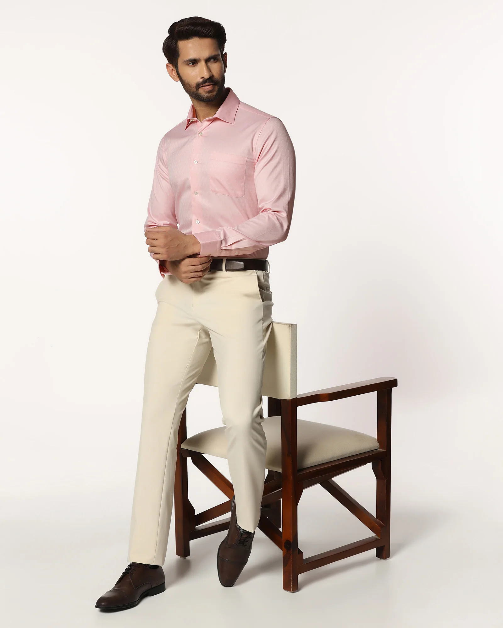 Luxe Formal Peach Jacquard Shirt - Castle - Image 8