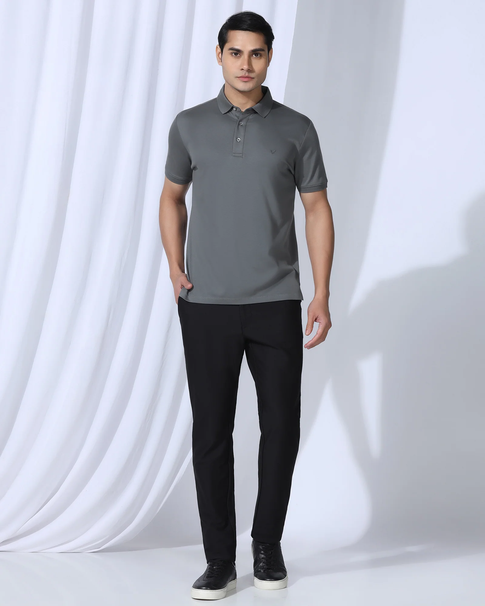 Luxe Polo Charcoal Grey Solid T-Shirt - Toll - Image 3