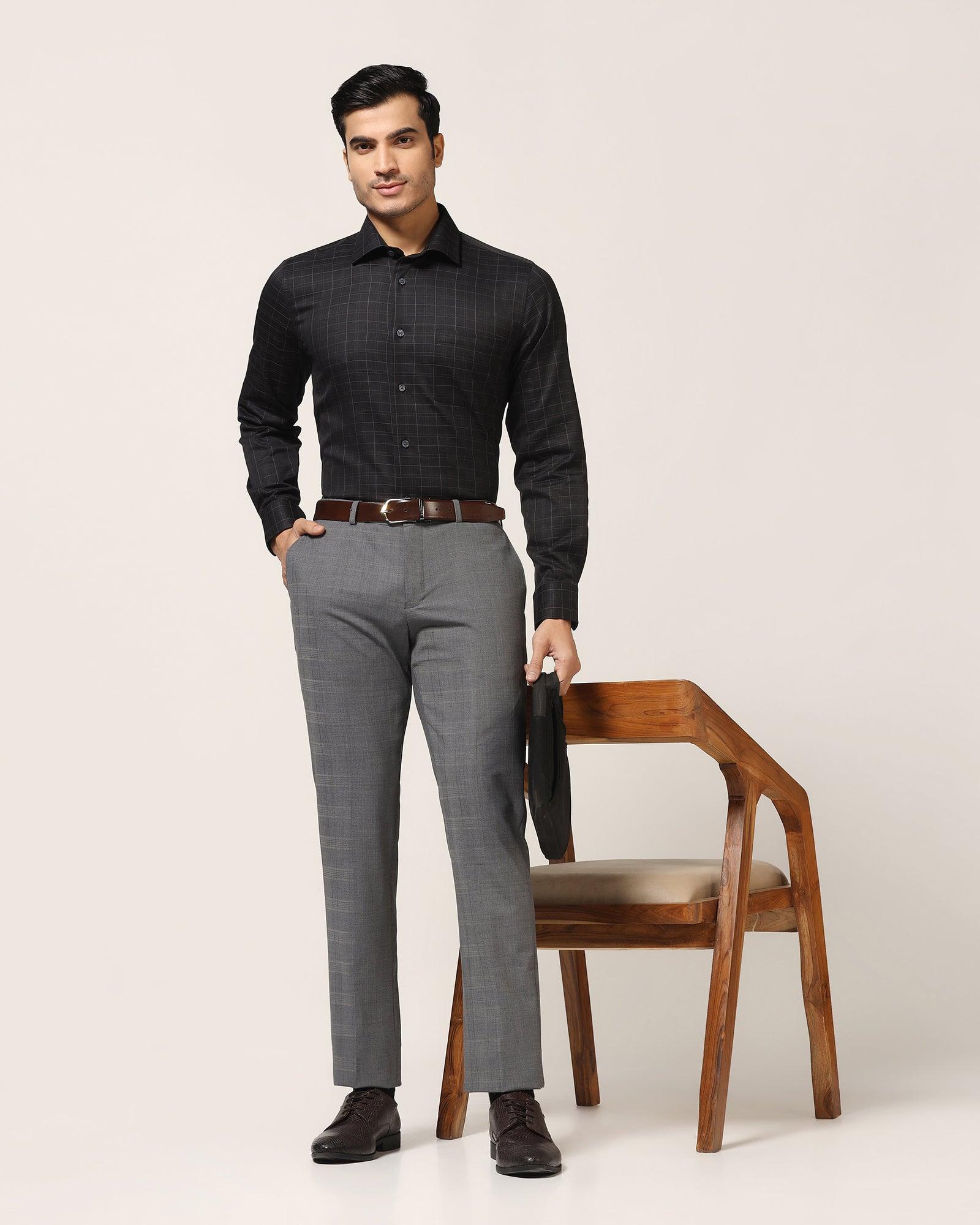 Luxe Slim Comfort B-95 Formal Grey Check Trouser - Porcupine - Image 6