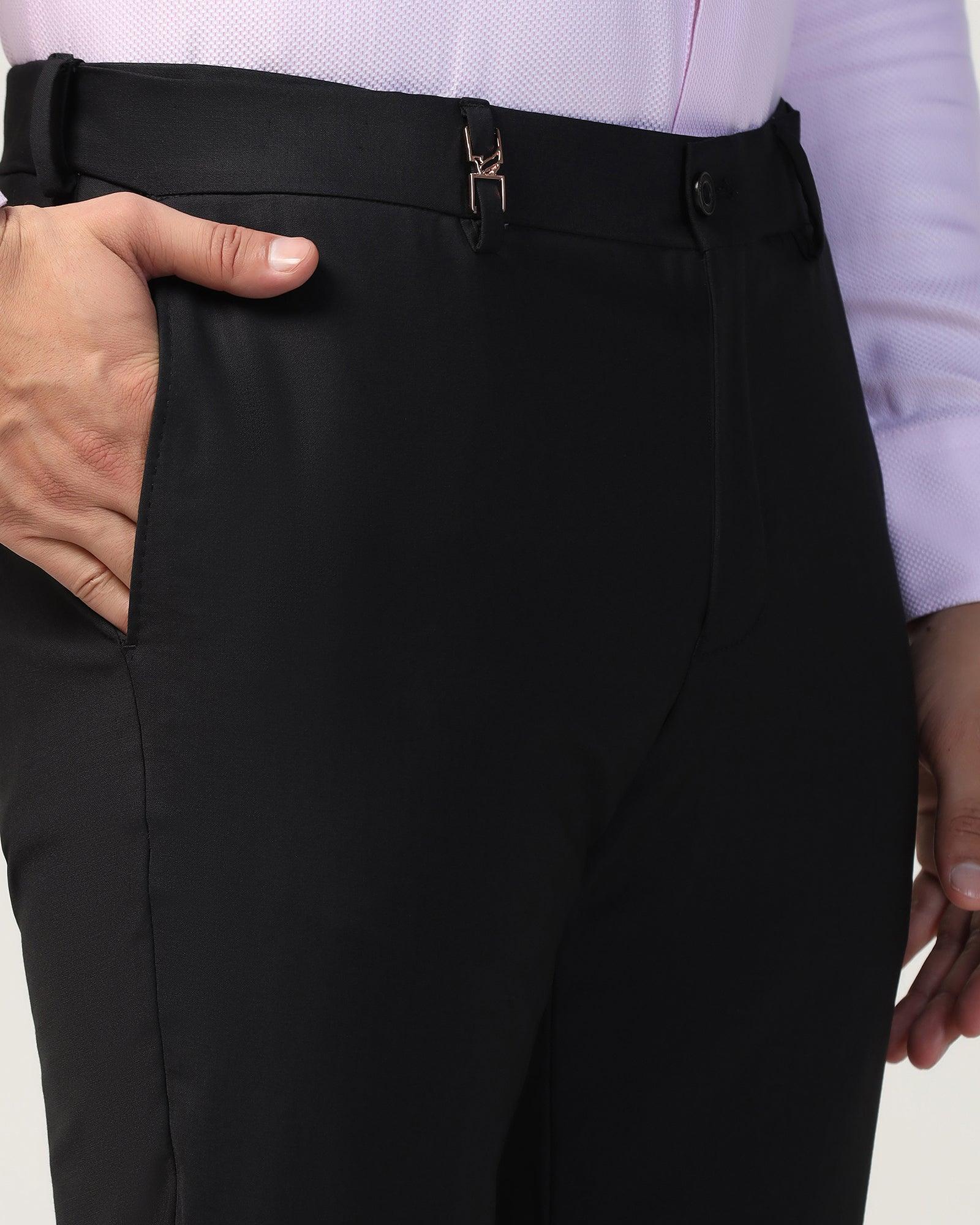 Luxe Slim Comfort B-95 Formal Black Solid Trouser - Lamborghini - Image 4