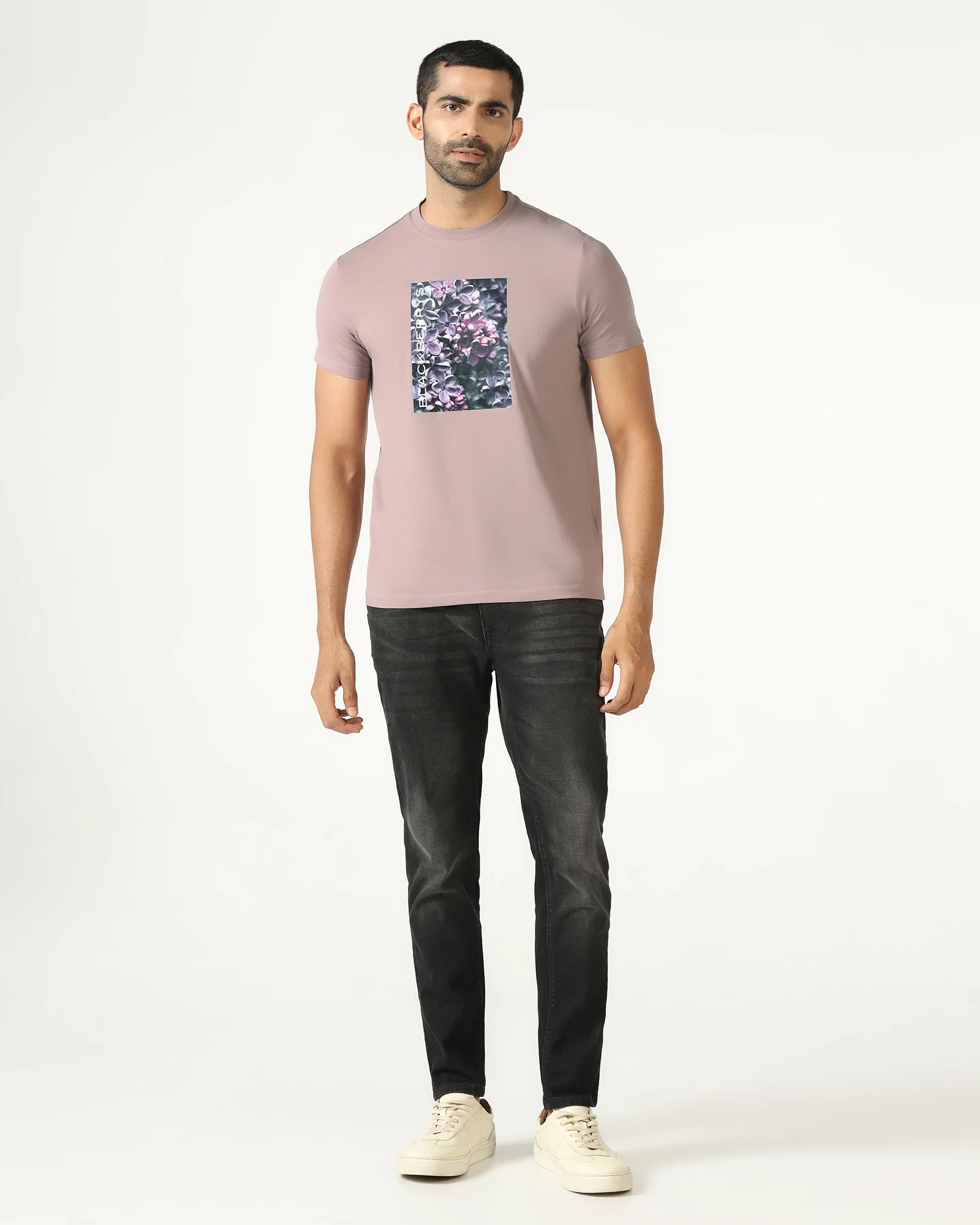 Mauve Crew Neck Solid T-Shirt - Dalon - Image 3