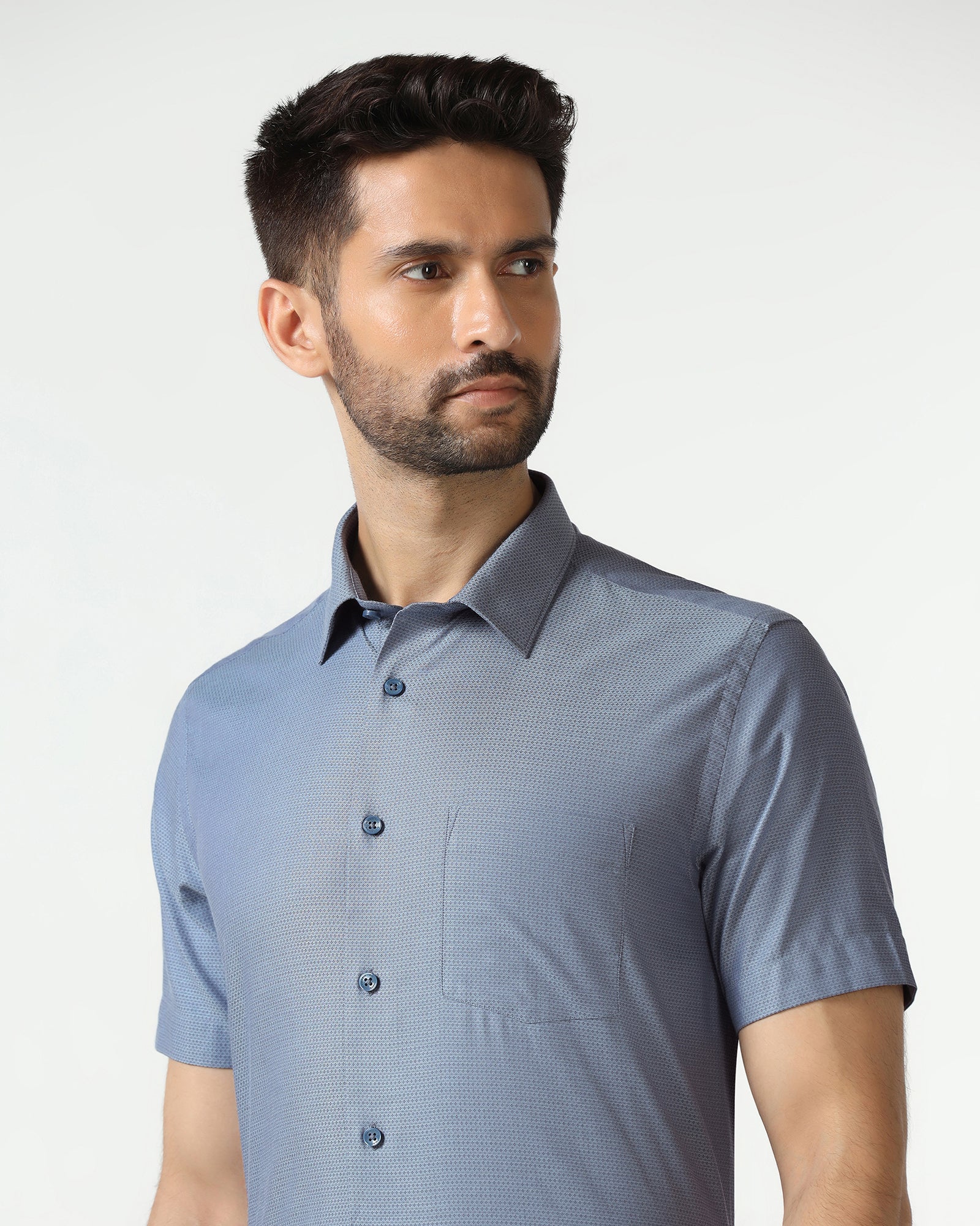 Mid Blue Half Sleeve Textured Shirt - Zander - Image 4