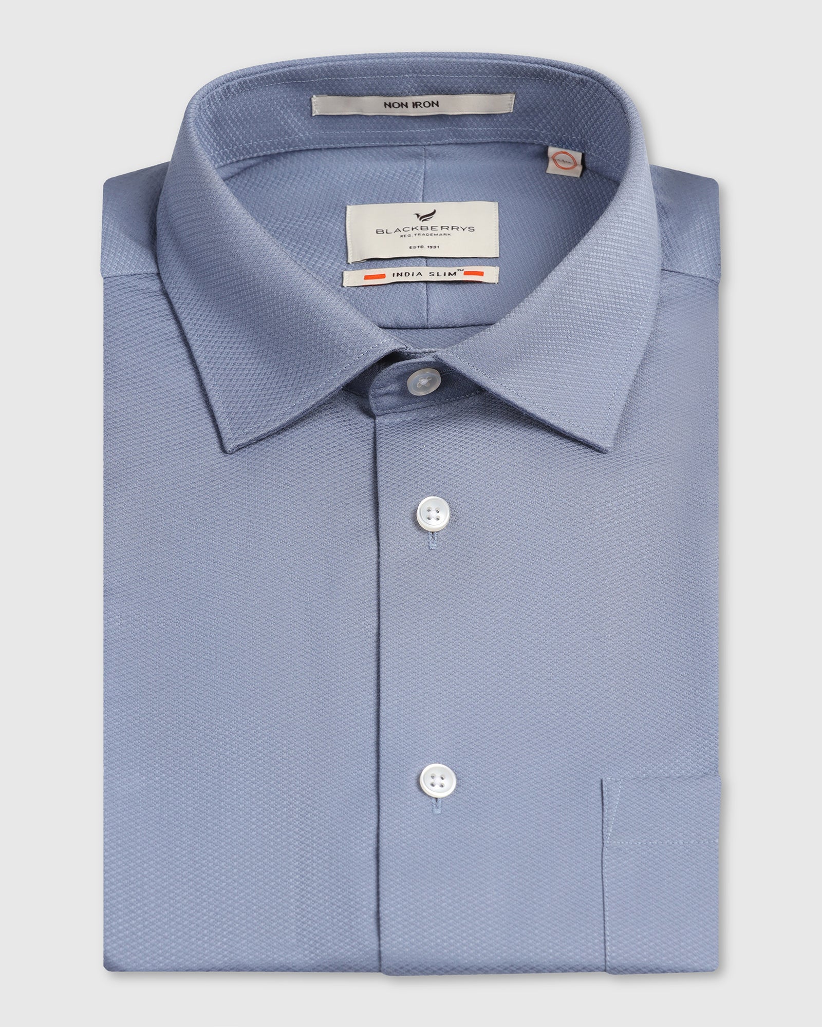 Mid Blue Non Iron Textured Shirt - P31 - Image 5