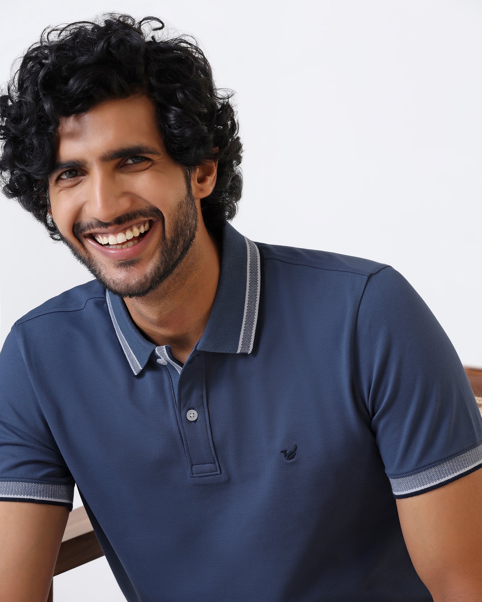 Mid Blue Solid Polo - Taurus - Image 4
