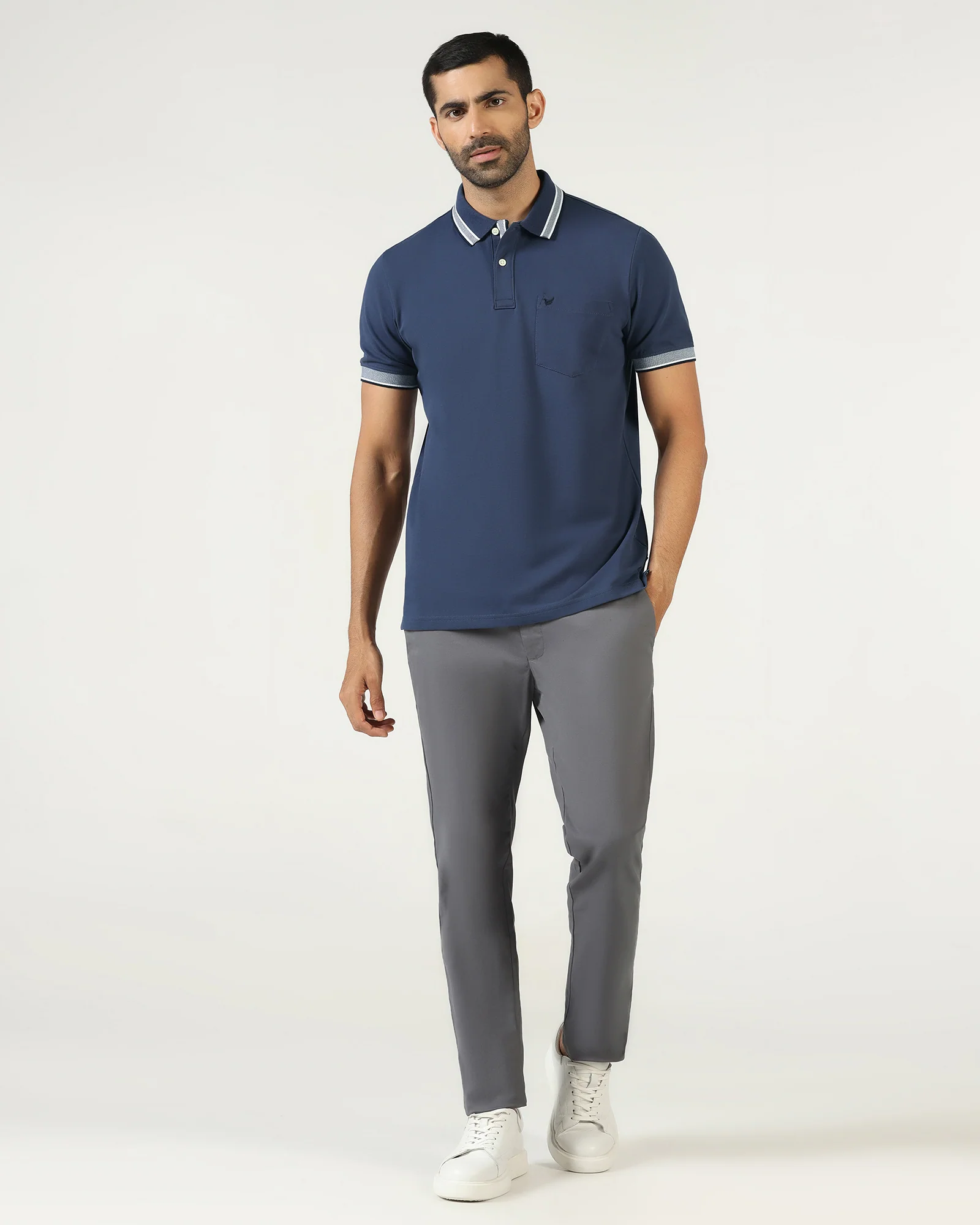 Mid Blue Solid Polo - Taurus - Image 3