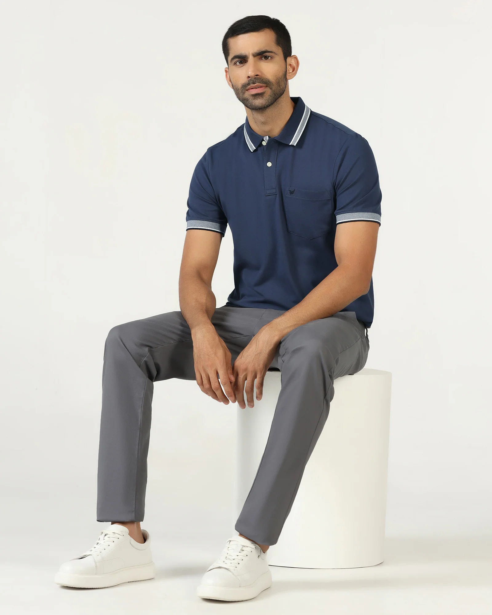 Mid Blue Solid Polo - Taurus - Image 8