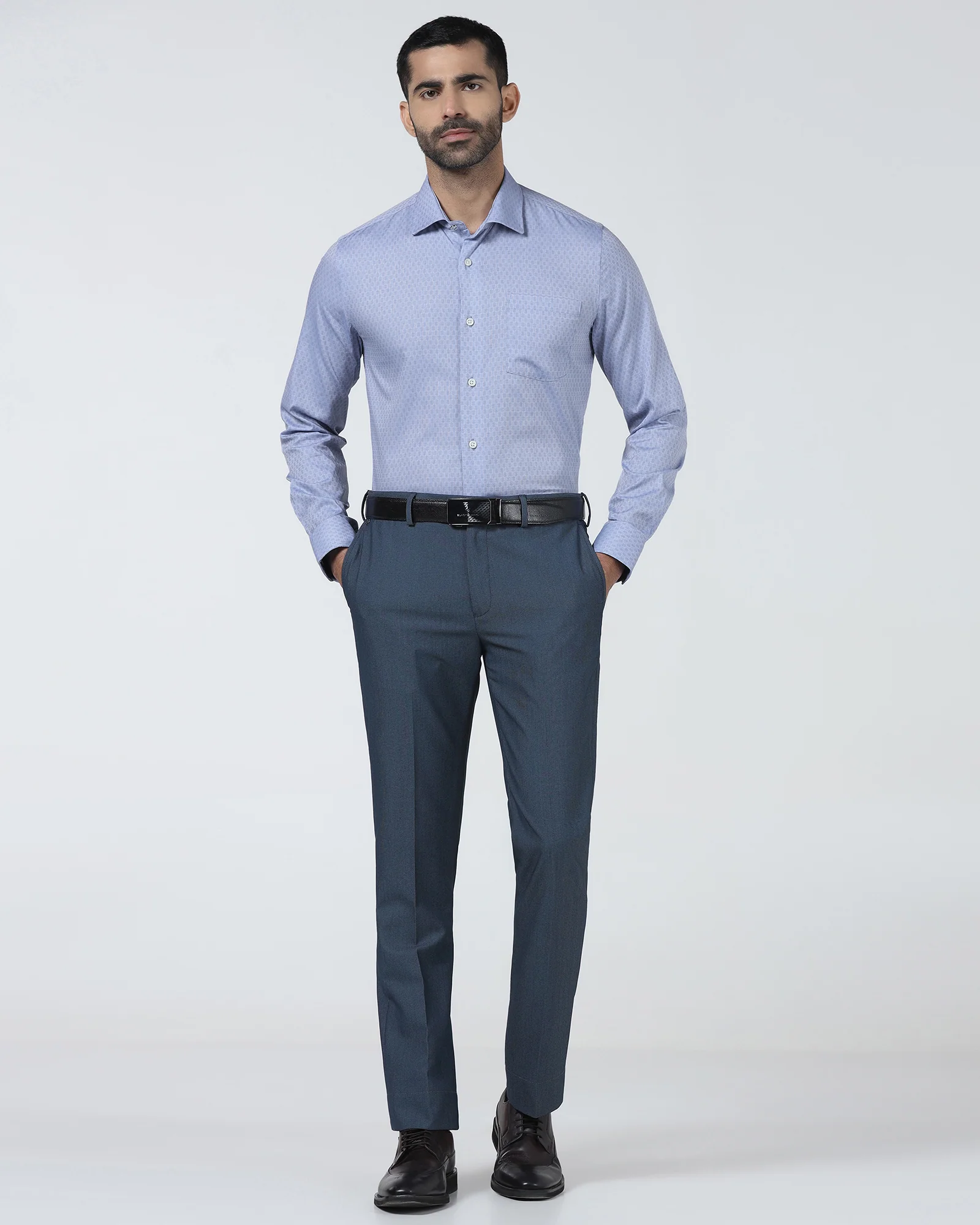 Mid Blue Textured Shirt - Seon - Image 3