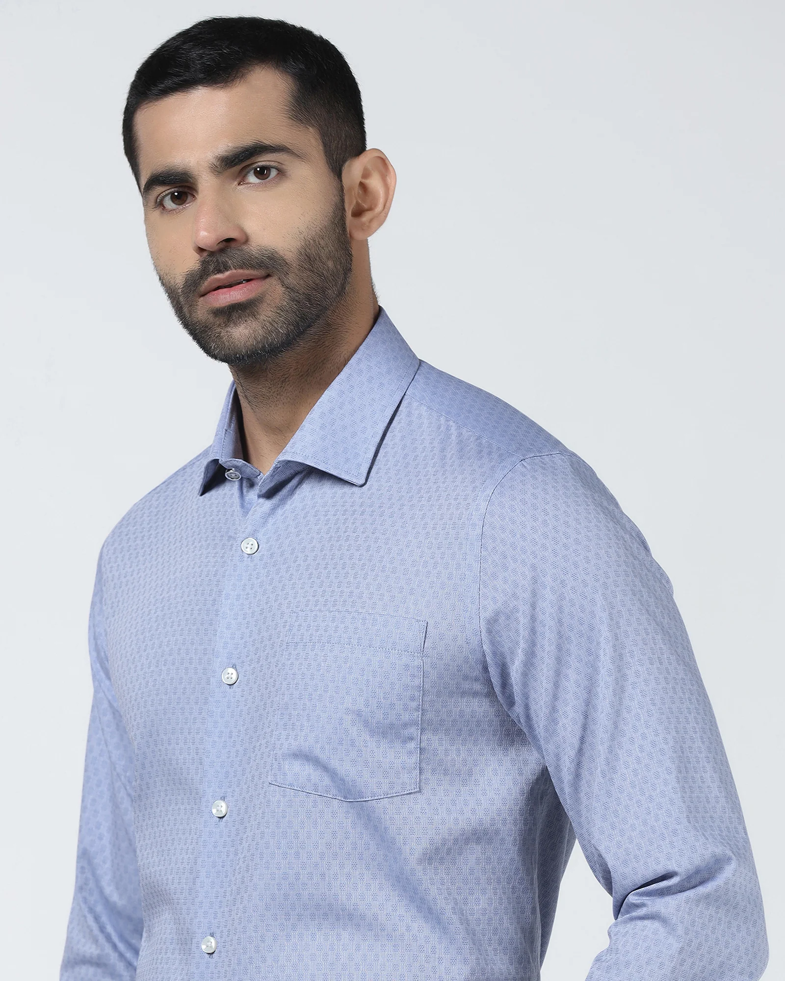 Mid Blue Textured Shirt - Seon - Image 4
