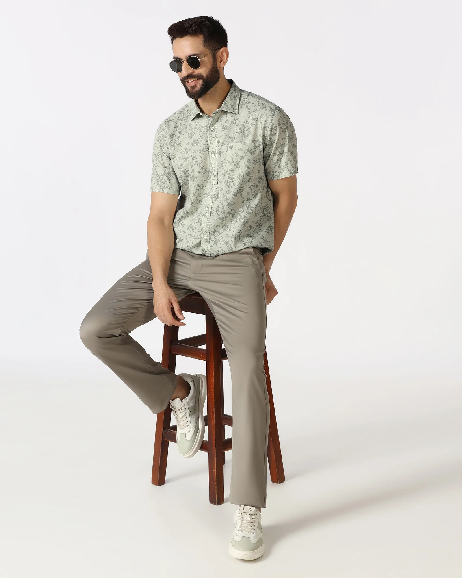 Mint Half Sleeve Printed Shirt - Holten - Image 7