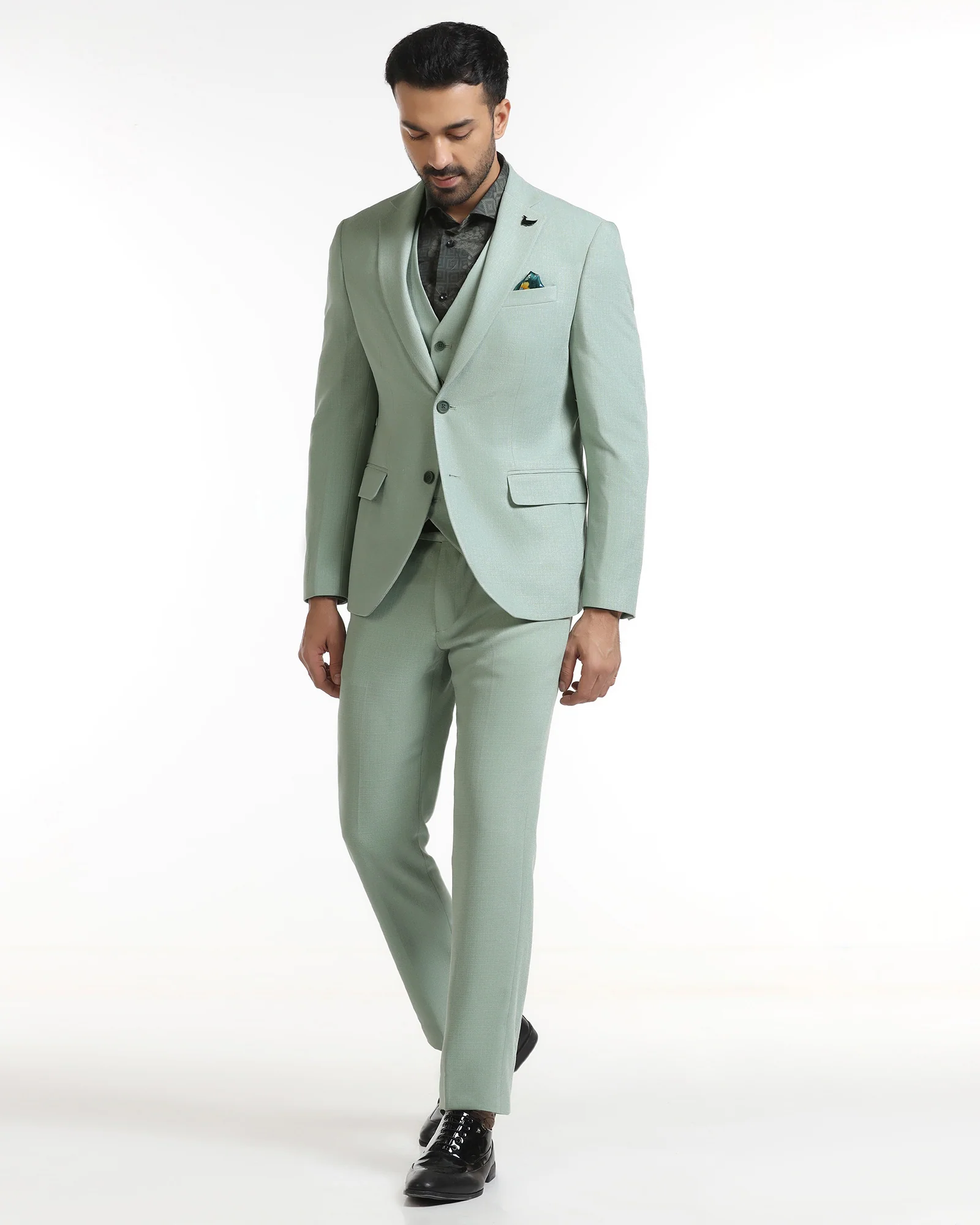 Mint Three Piece Textured Suit - Rotex - Image 3
