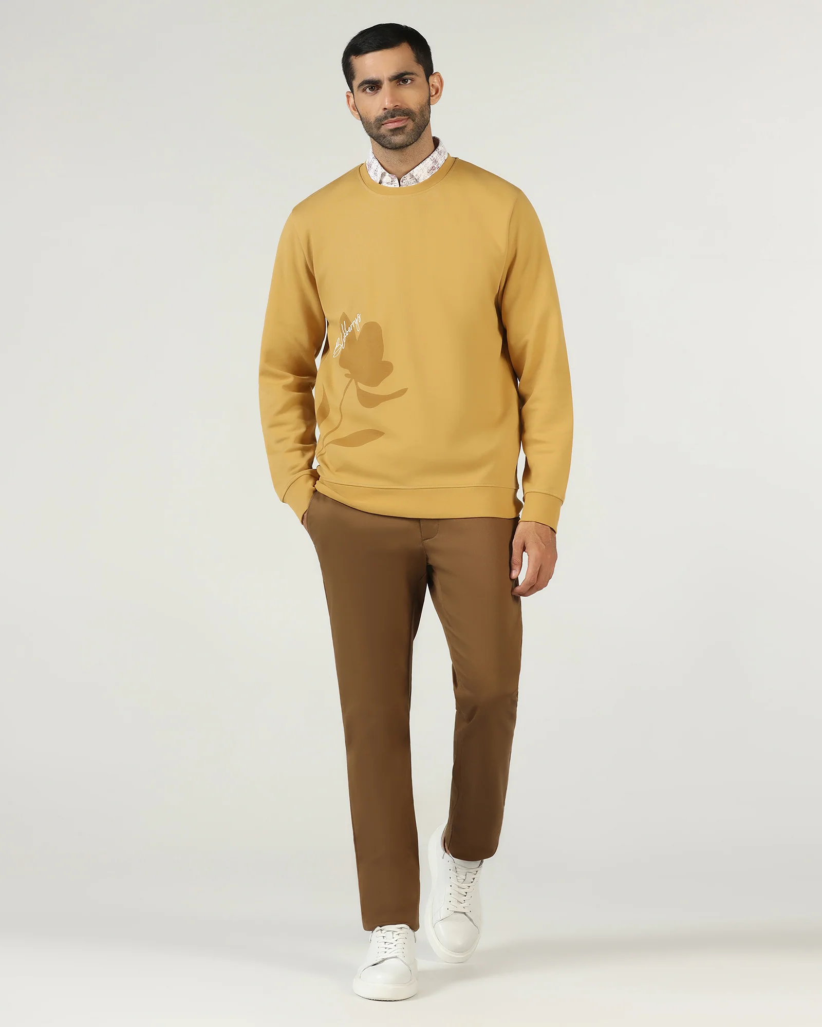 Mustard Crew Neck Solid Sweatshirt - Eve - Image 3