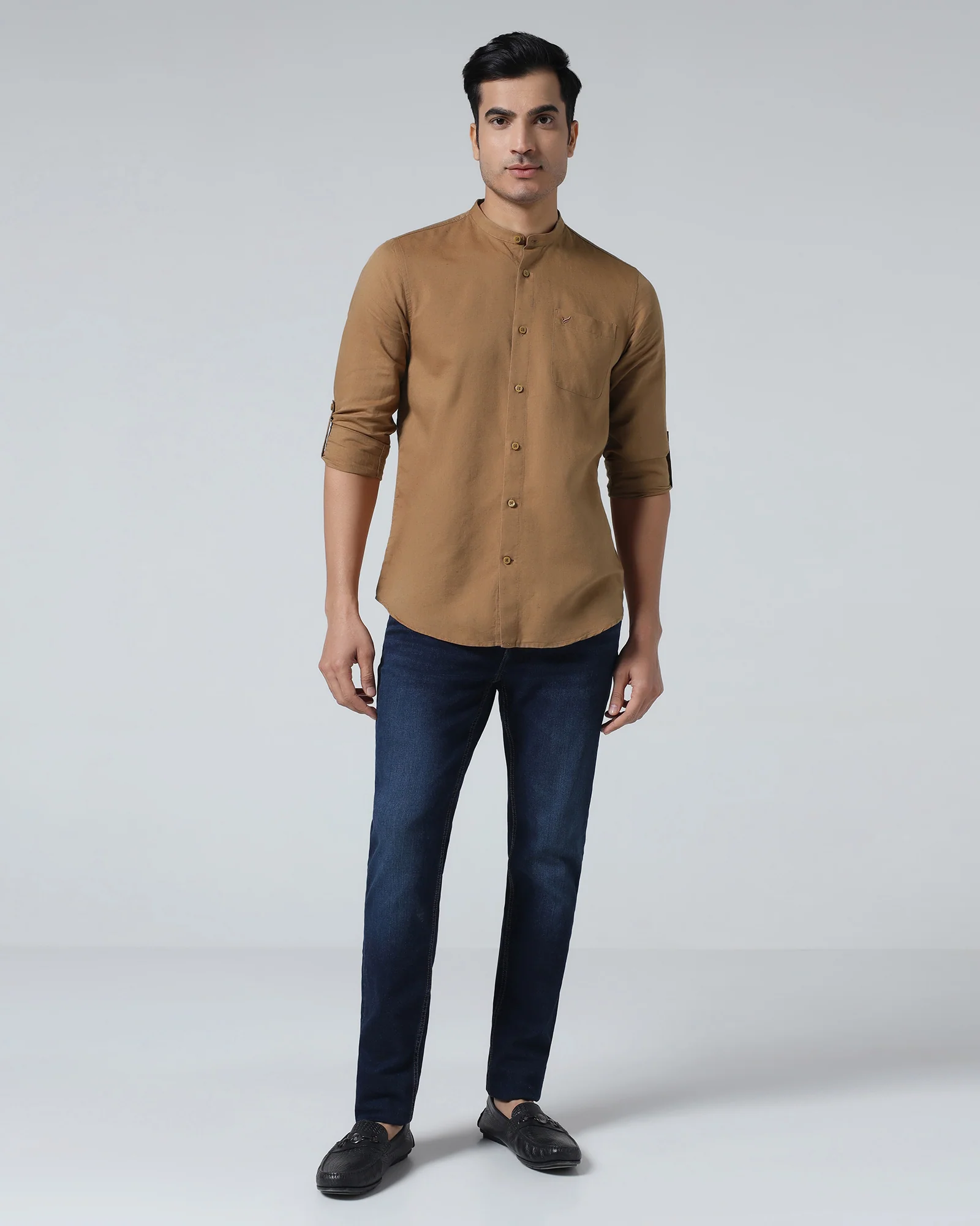 Mustard Linen Solid Shirt - Cleo - Image 3