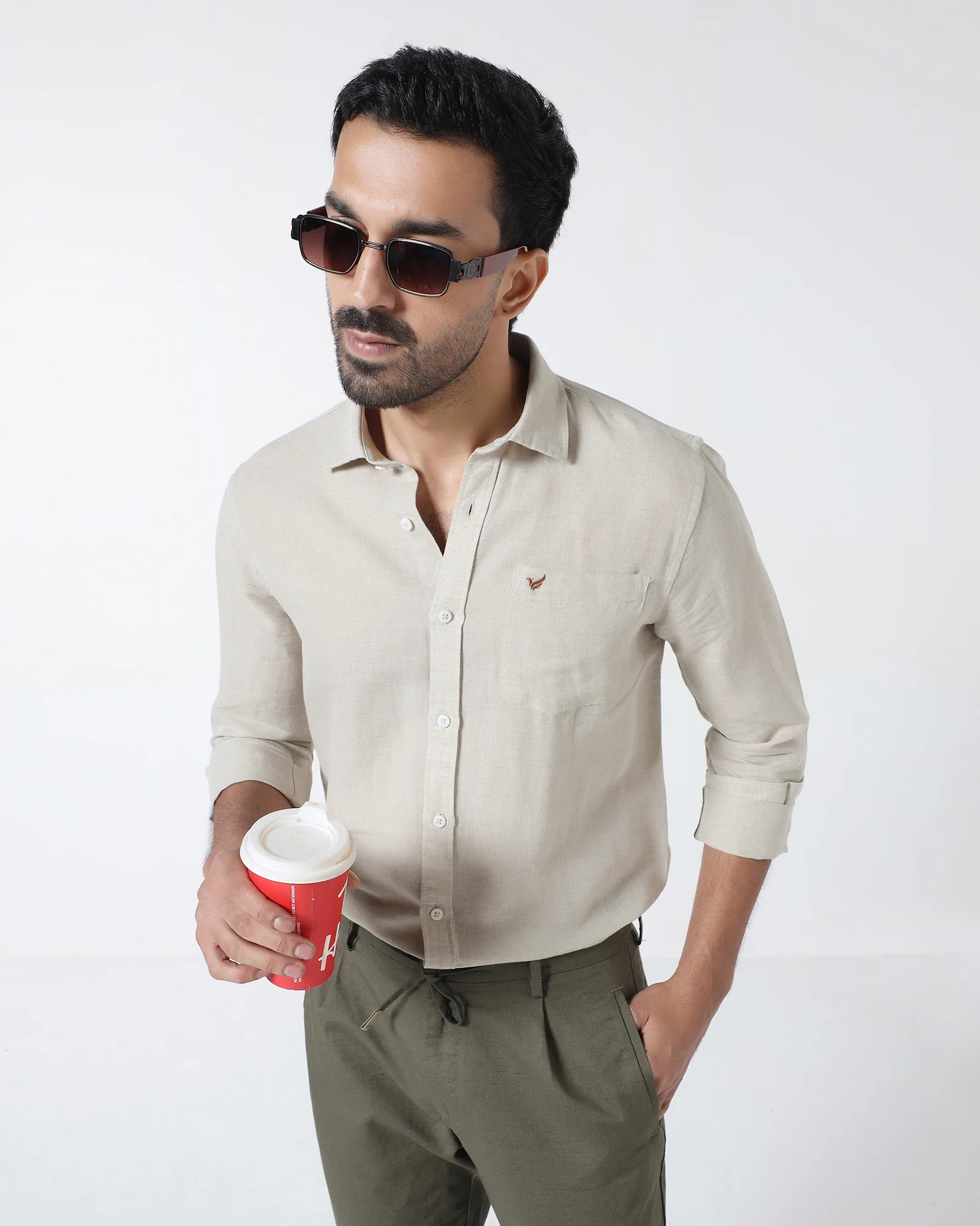 Natural Linen Solid Shirt - Cleo - Image 9