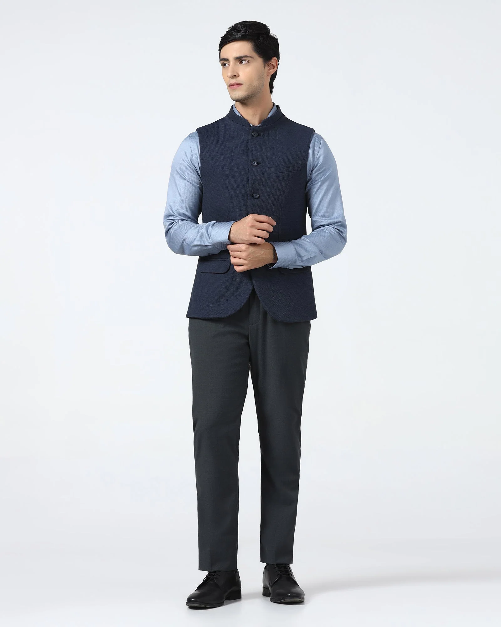 Navy Bandhgala Textured Waistcoat - Levon - Image 3