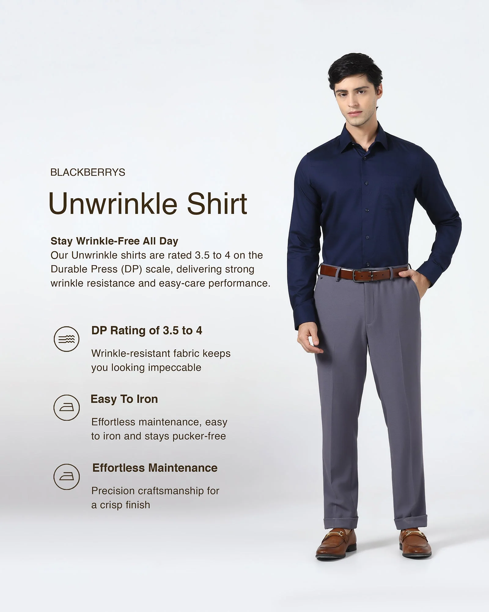 Navy Non Iron Textured Shirt - Emerald - Image 3